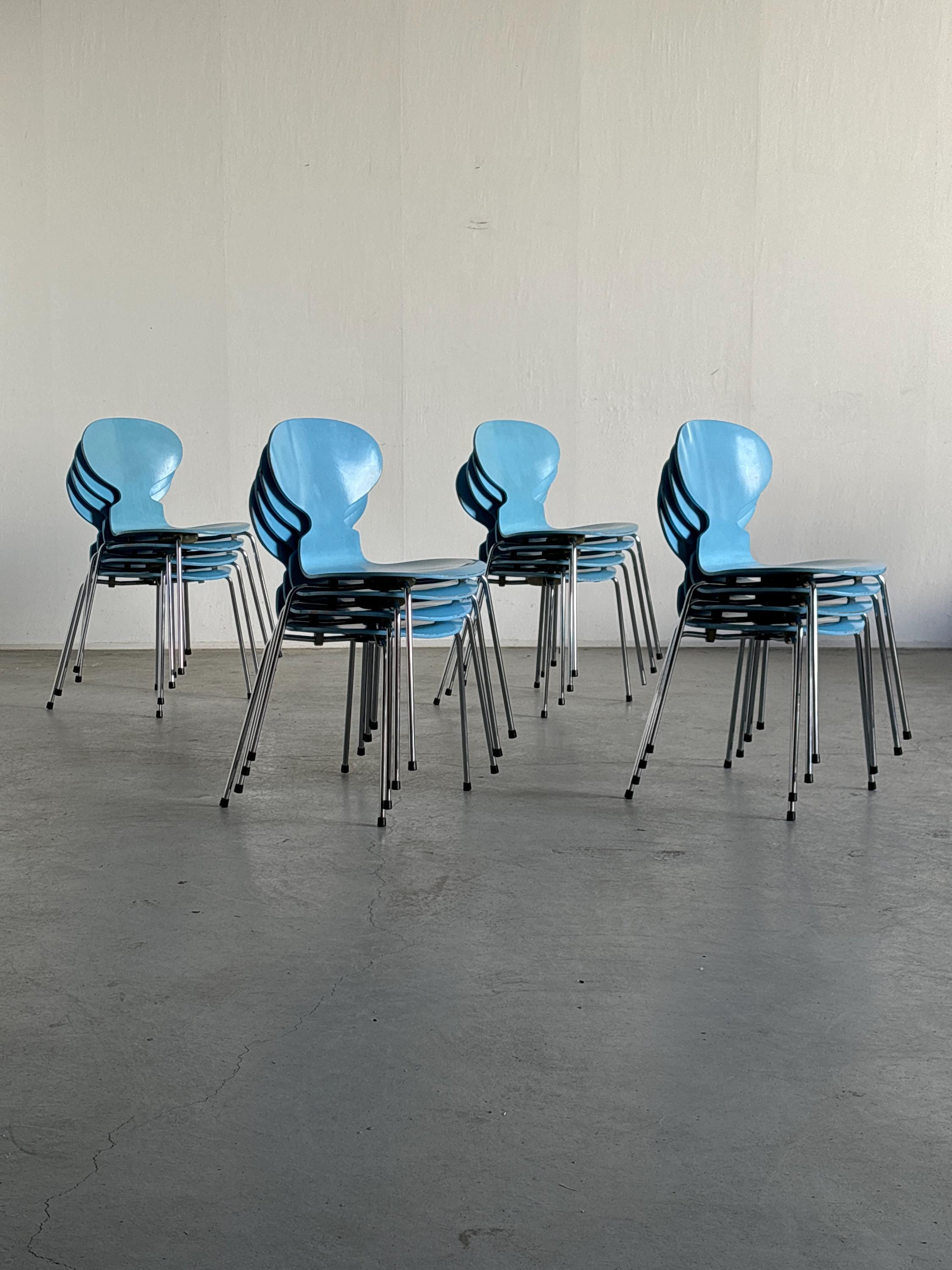 Model 3101 ‘Ant’ Chairs by Arne Jacobsen for Fritz Hansen, Light Blue
