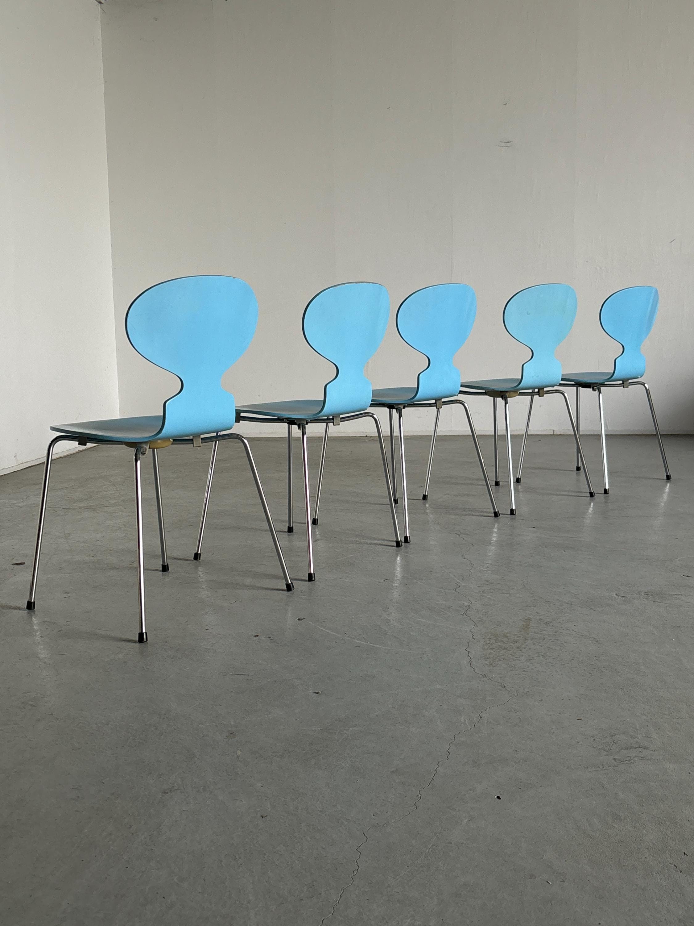 Model 3101 ‘Ant’ Chairs by Arne Jacobsen for Fritz Hansen, Light Blue