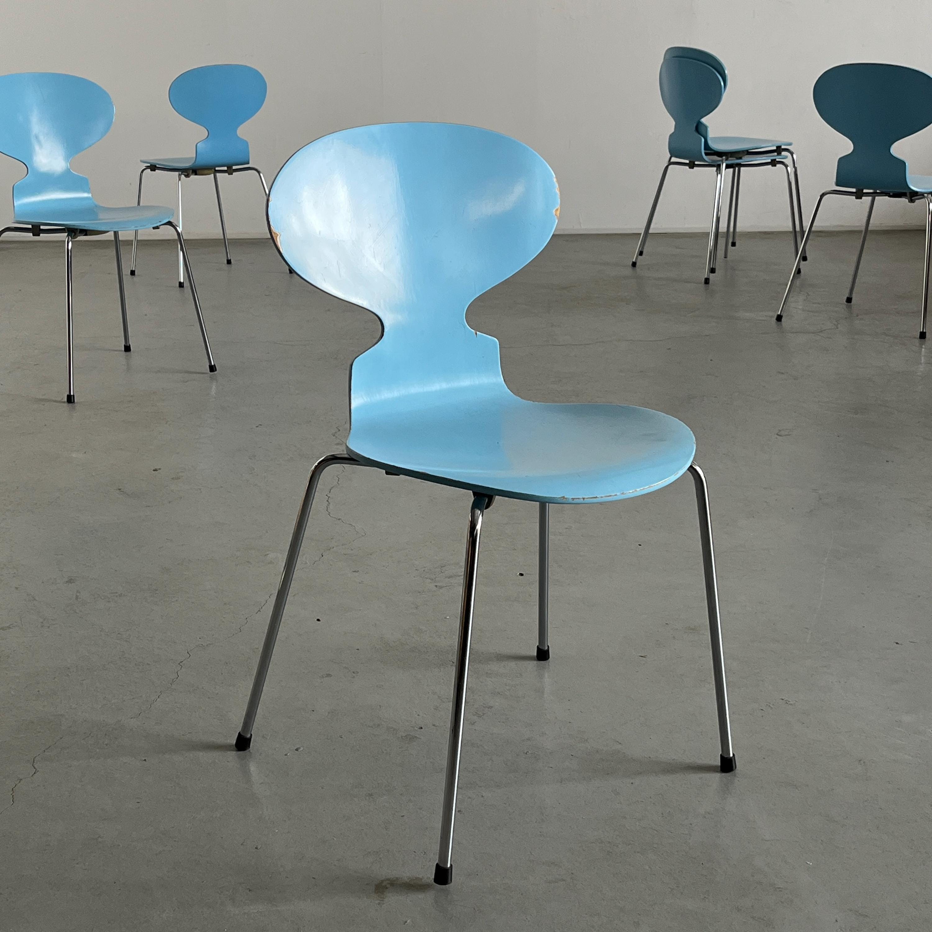 Model 3101 ‘Ant’ Chairs by Arne Jacobsen for Fritz Hansen, Light Blue