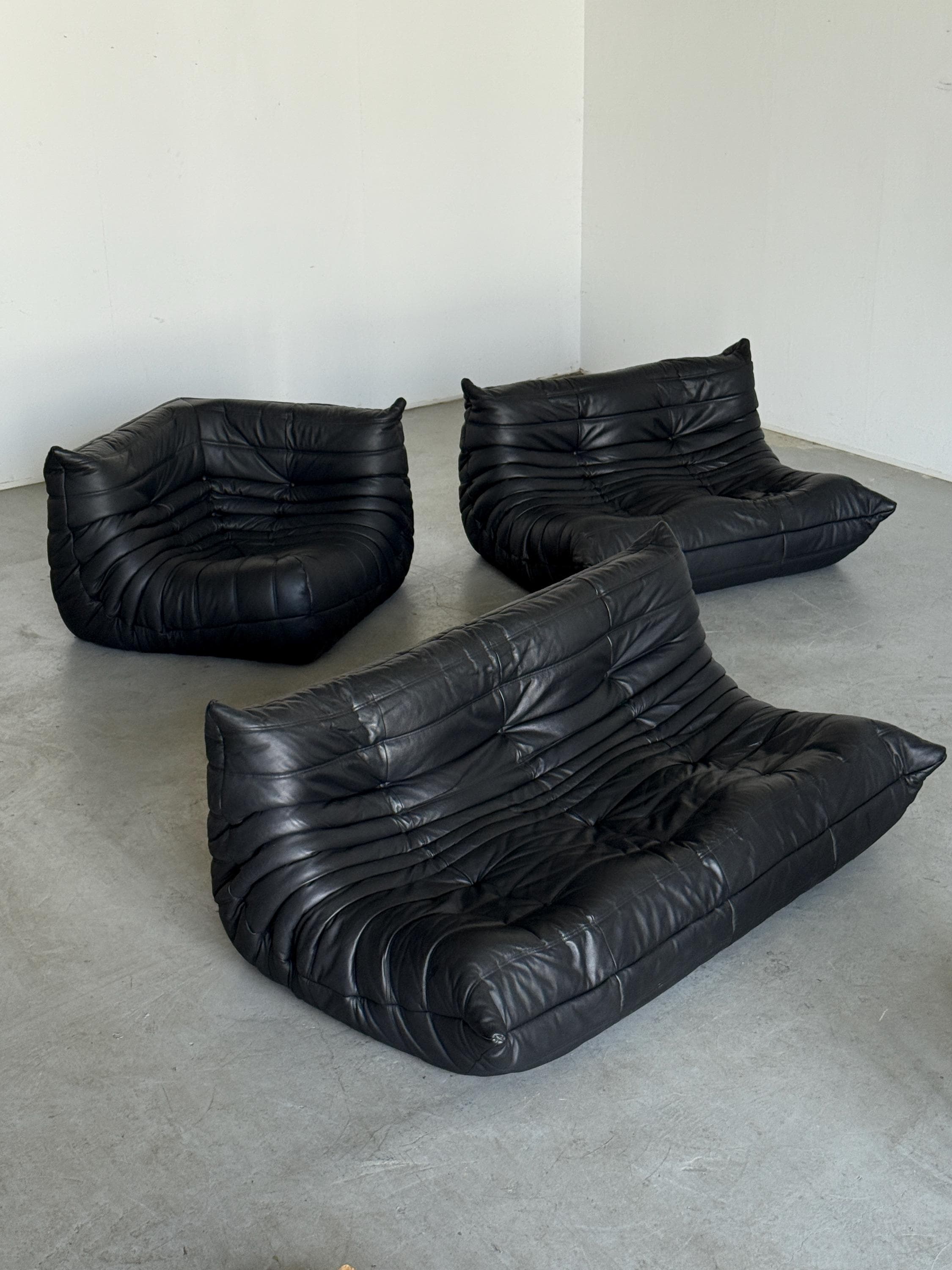 Togo Modular Sofa in Black Leather, Michel Ducaroy for Ligne Roset