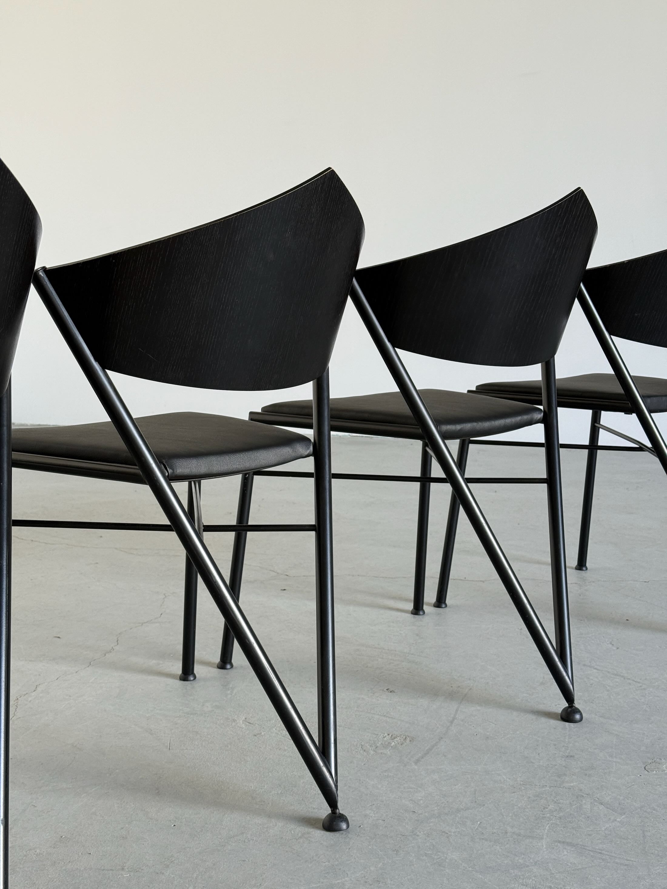 Metal Framed ‘D-Tec’ Chairs, Black Faux Leather