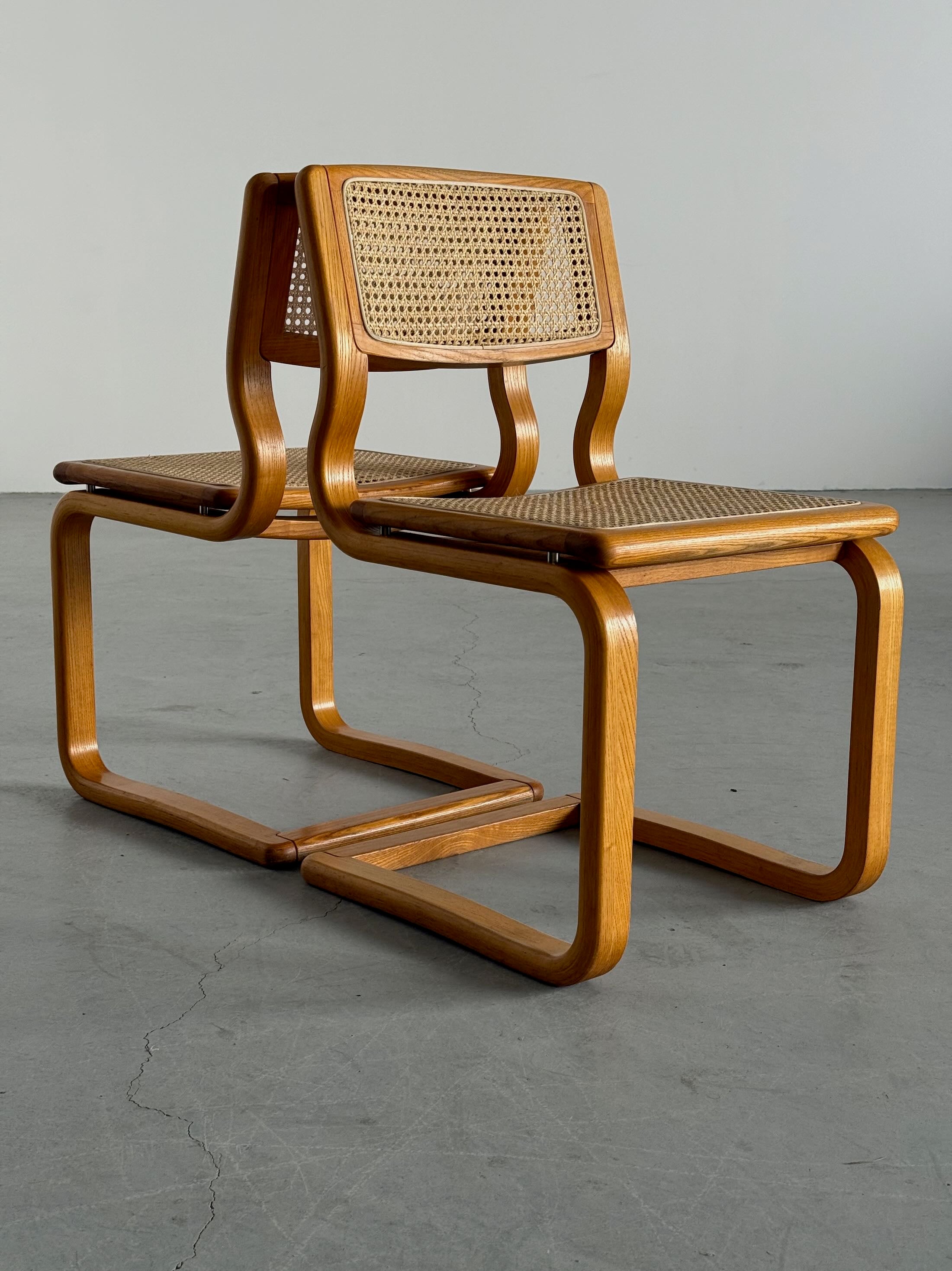 Bentwood Caned Cantilever Dining Chairs by Lübke