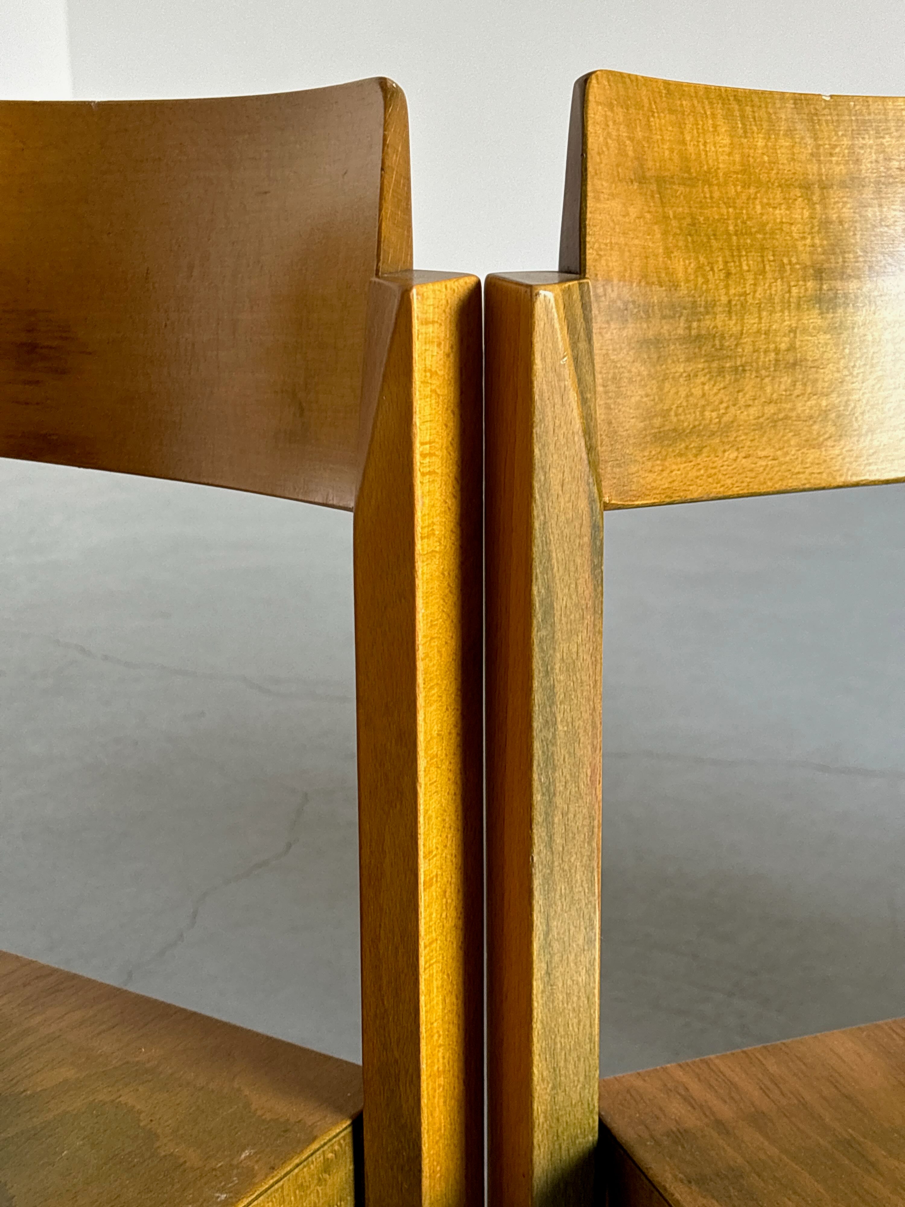 Stackable Constructivist Patinated Wooden Dining Chairs
