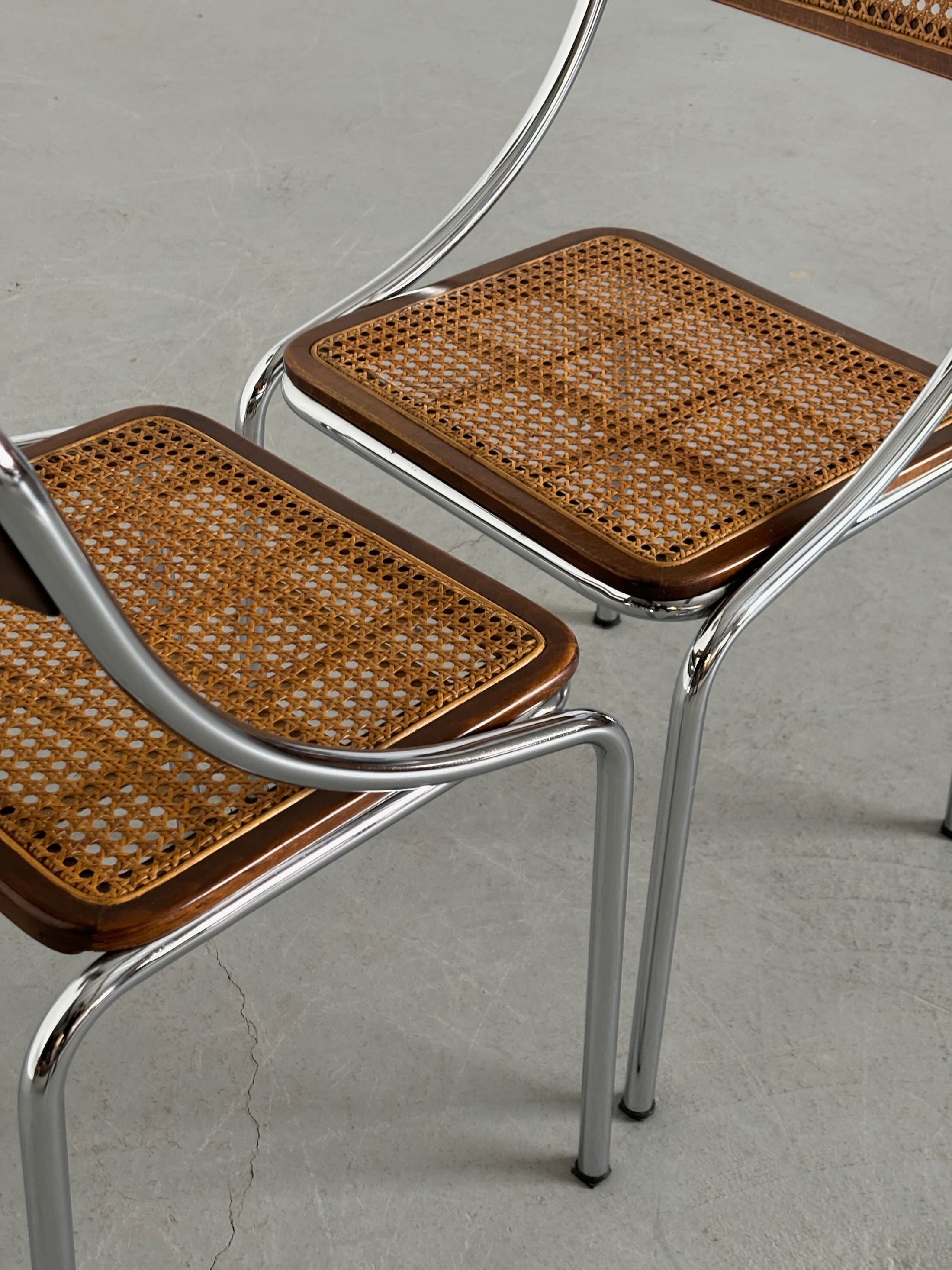 Dining Chairs in Wood, Wickered Cane and Chrome