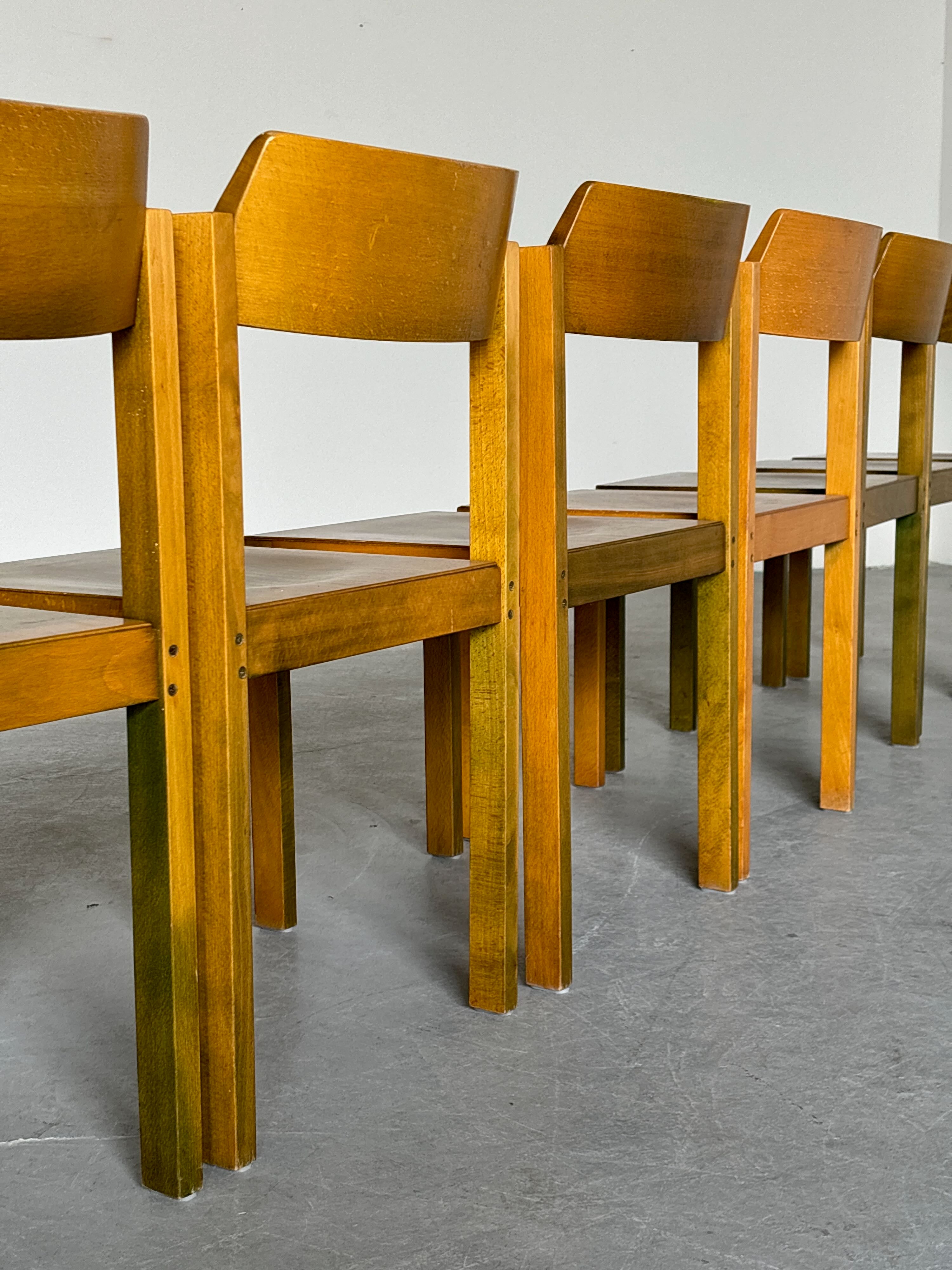 Stackable Constructivist Patinated Wooden Dining Chairs