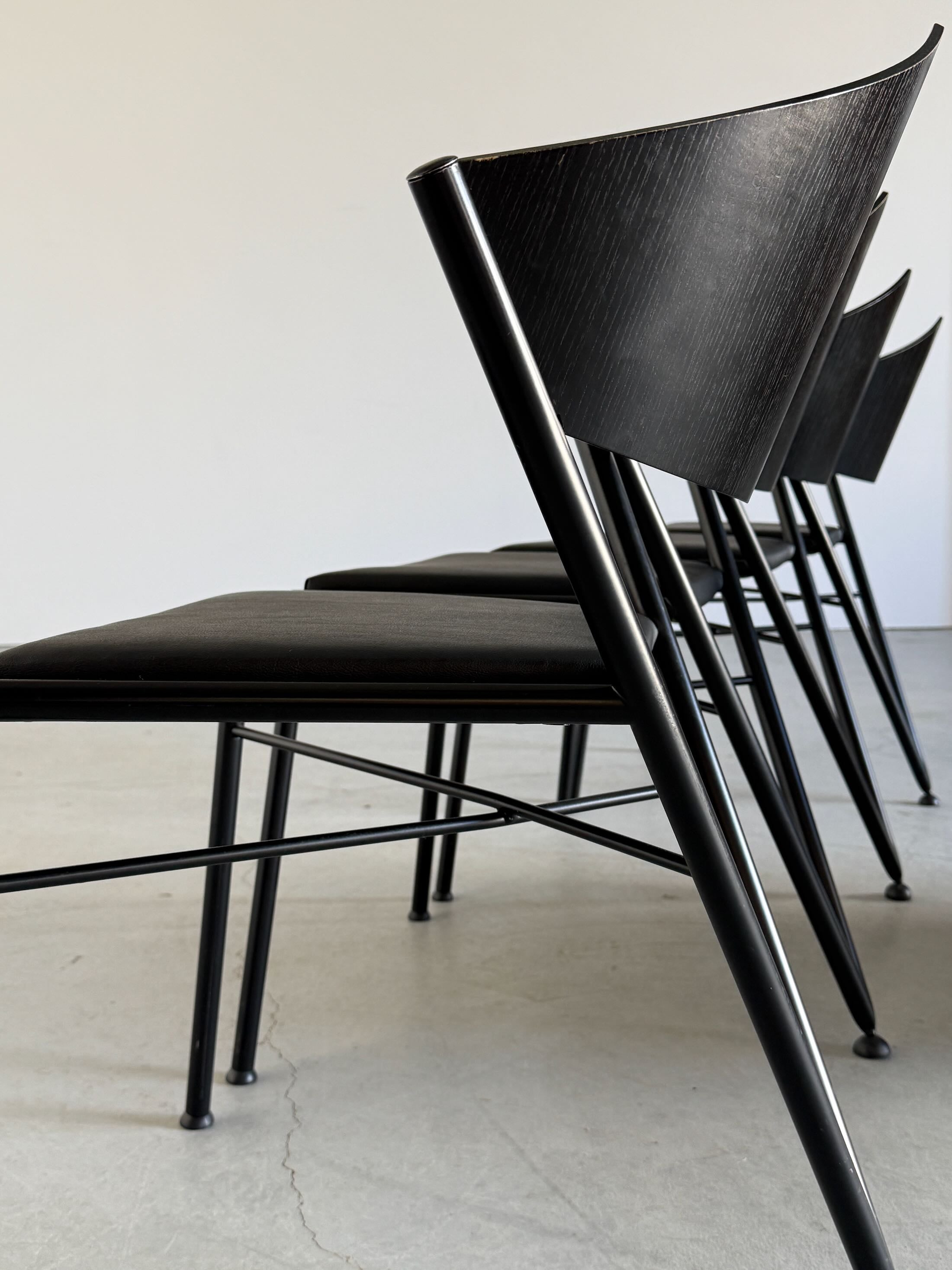 Metal Framed ‘D-Tec’ Chairs, Black Faux Leather