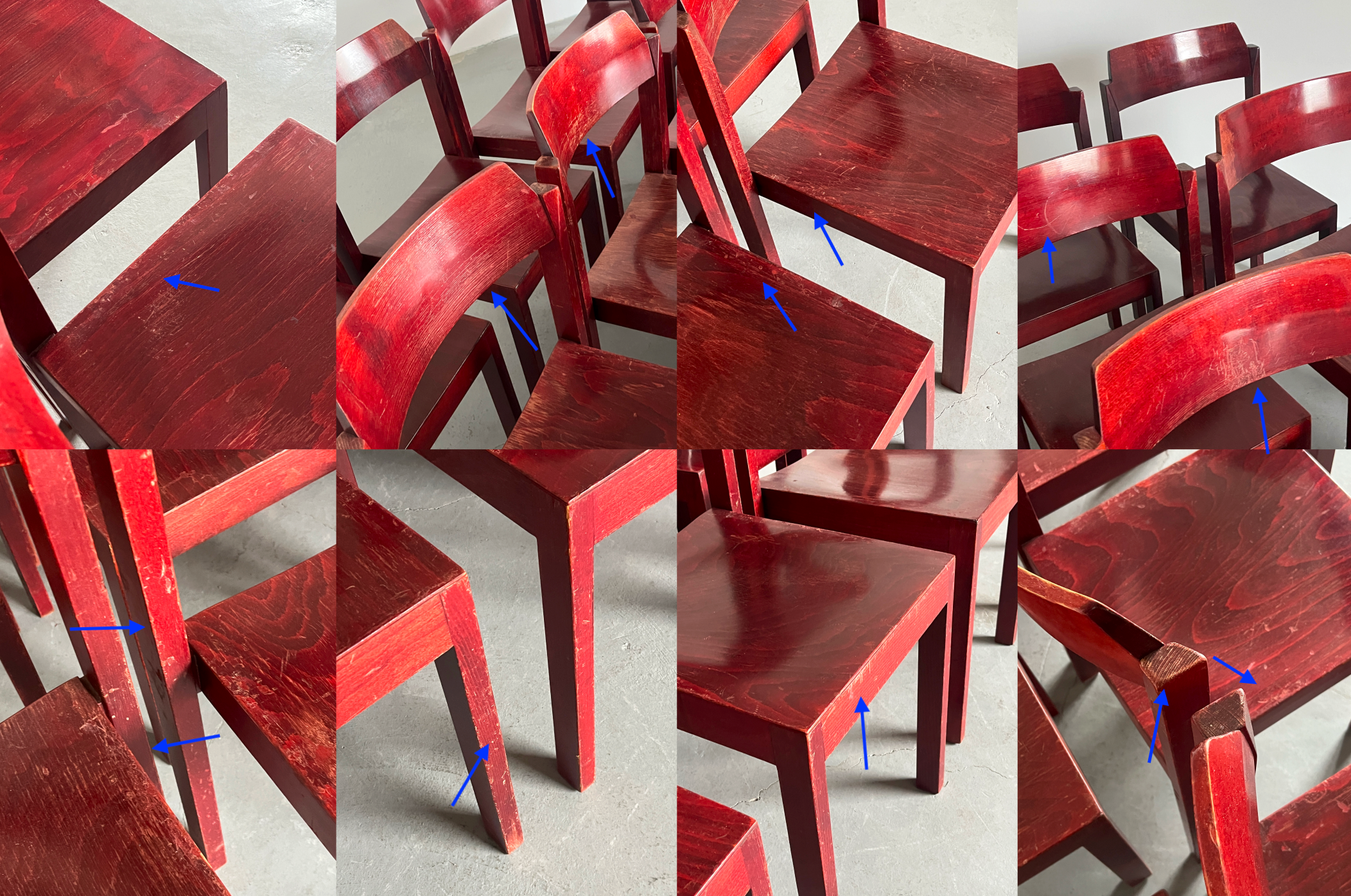 Constructivist Maroon Wooden Dining Chairs