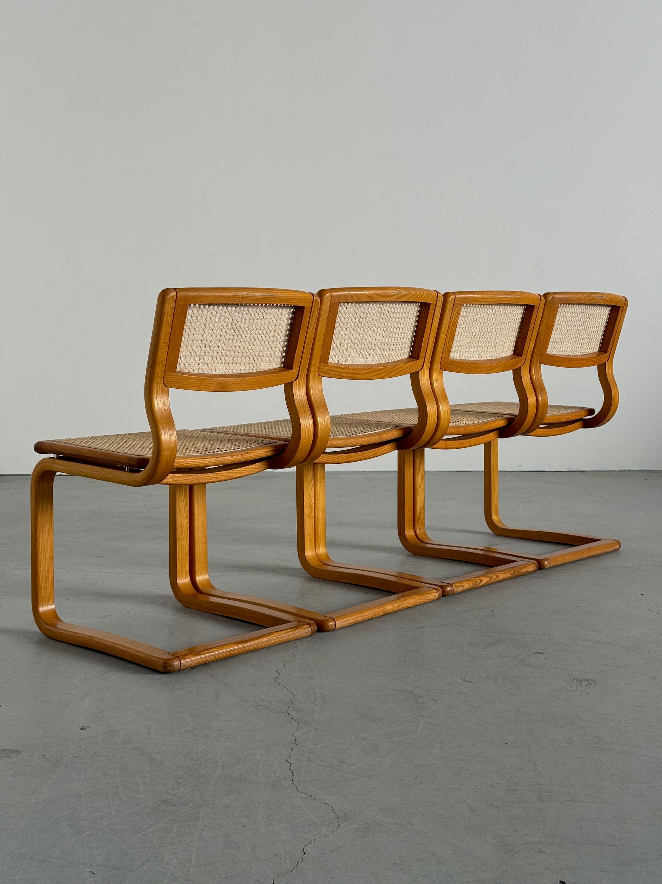 Bentwood Caned Cantilever Dining Chairs by Lübke