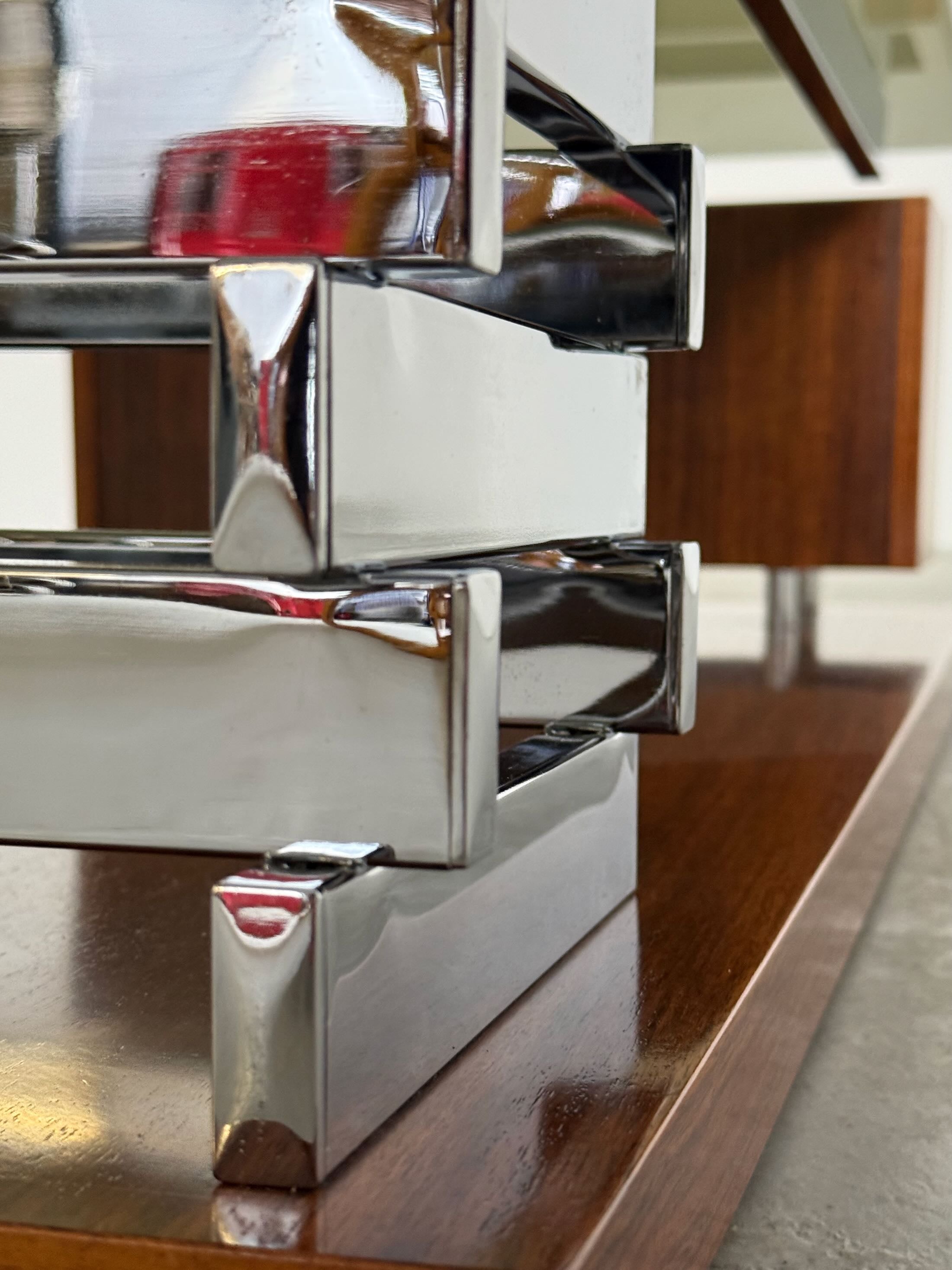 Coffee Table in Smoked Glass, Chromed Steel and Walnut