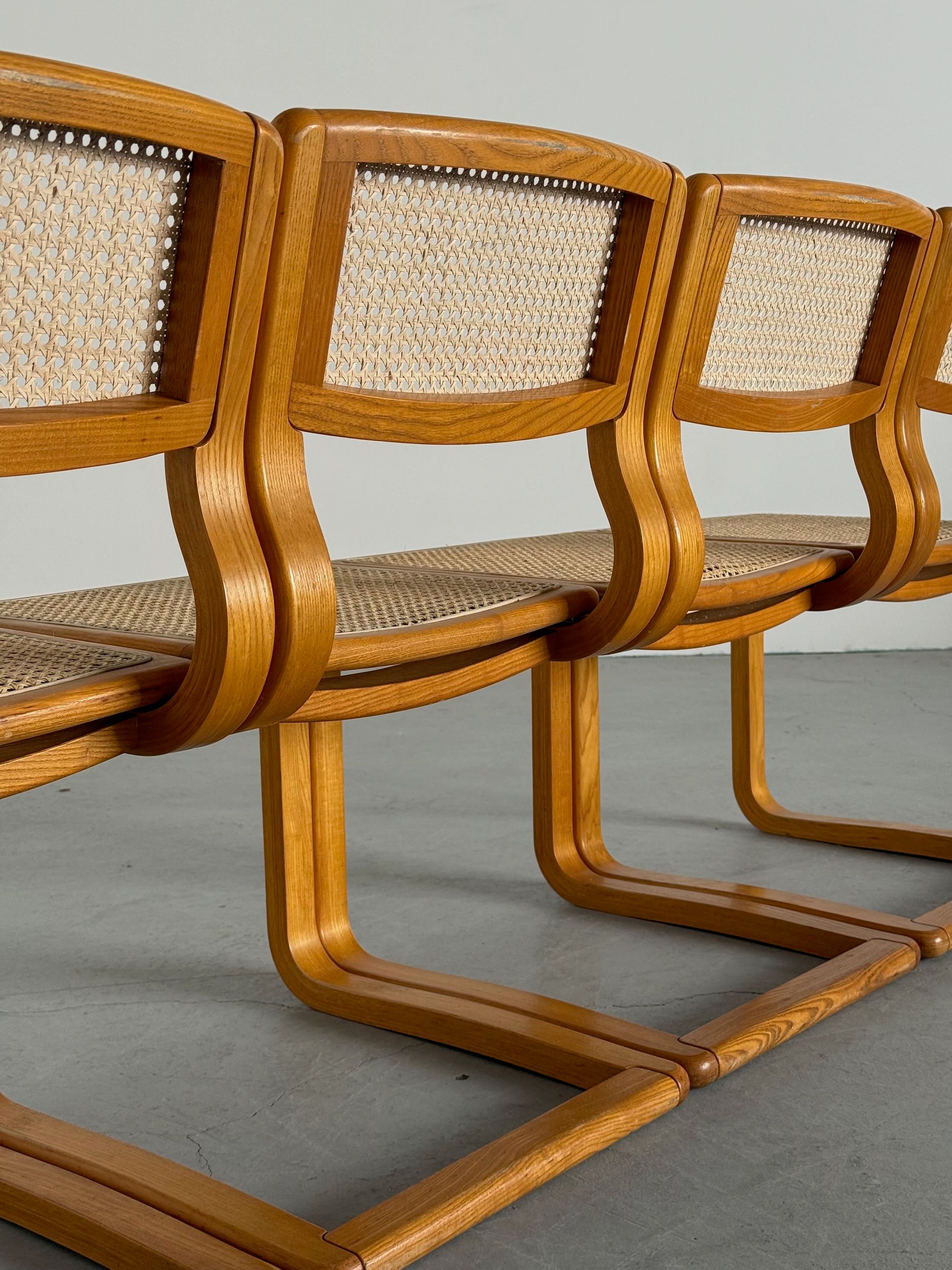 Bentwood Caned Cantilever Dining Chairs by Lübke