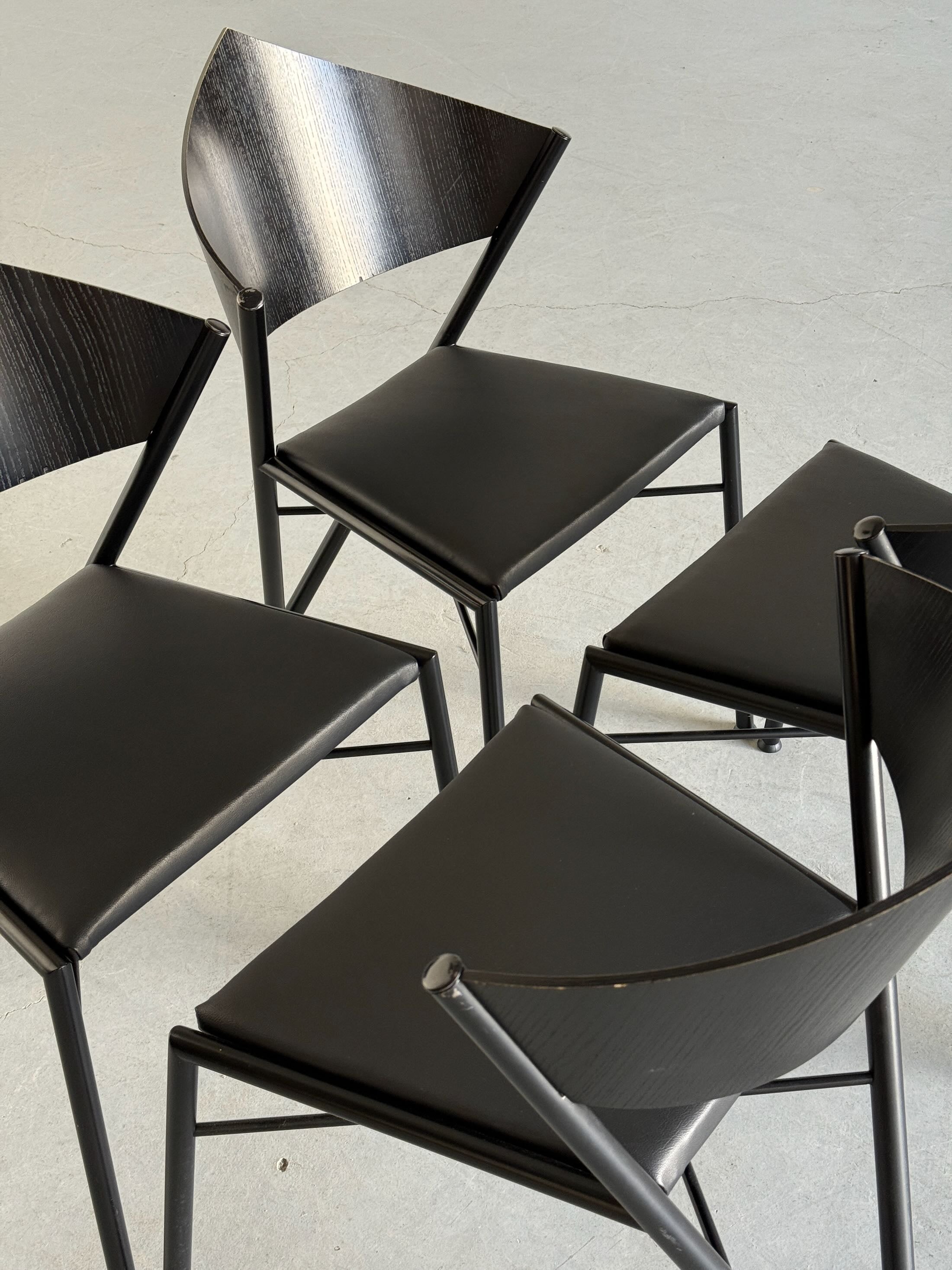 Metal Framed ‘D-Tec’ Chairs, Black Faux Leather