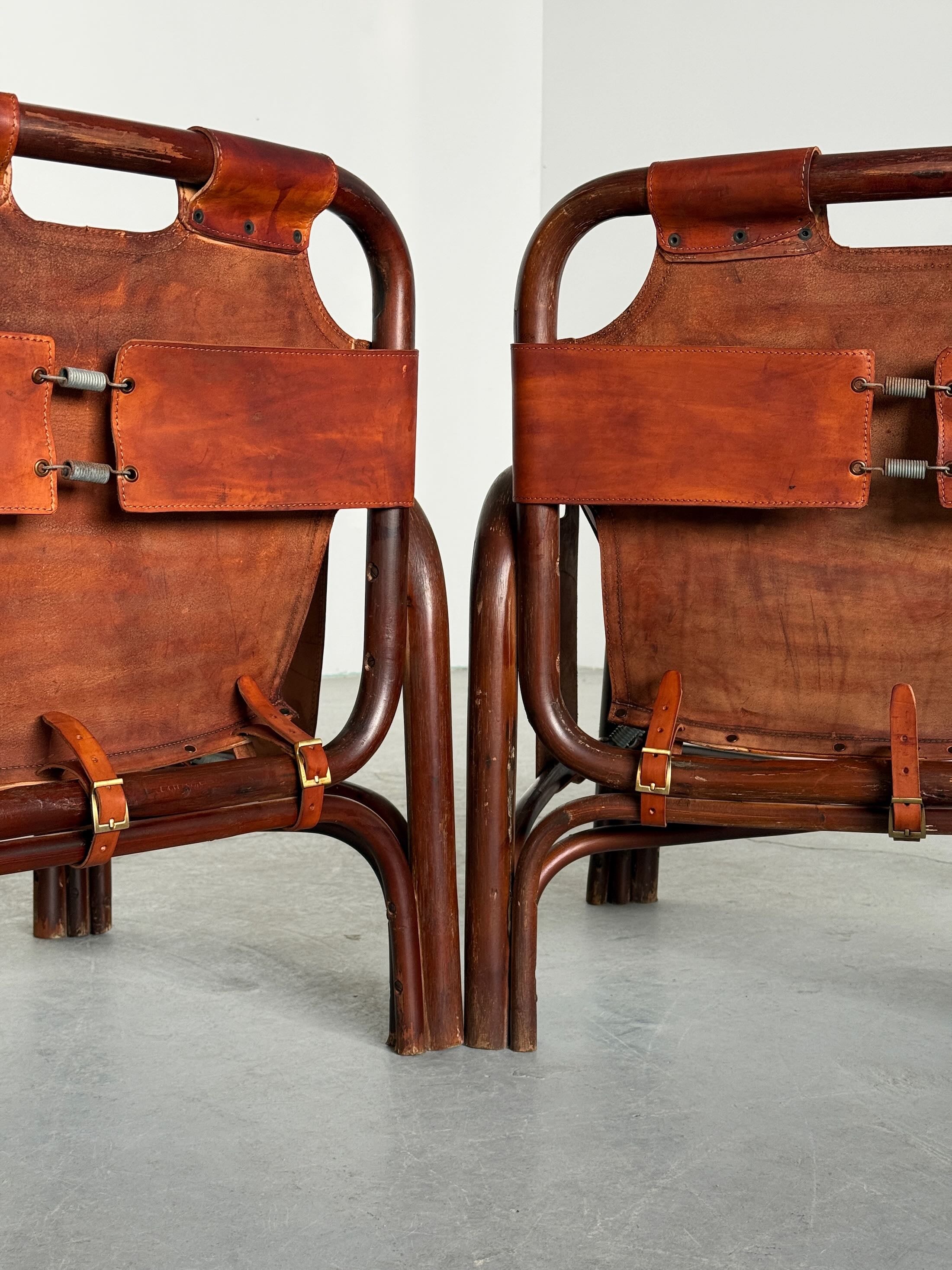 Tito Agnoli Leather Safari Chairs for Bonacina