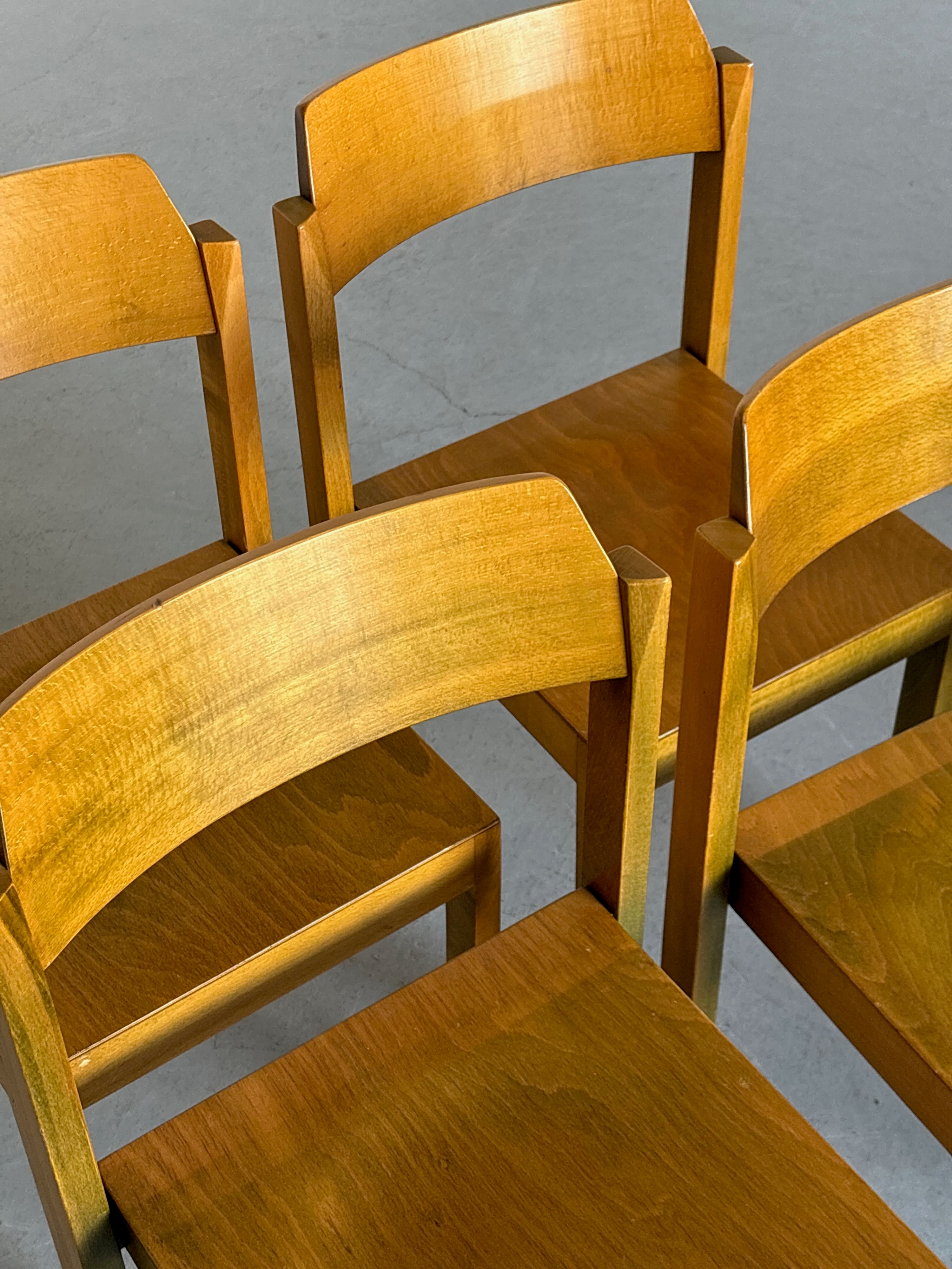 Stackable Constructivist Patinated Wooden Dining Chairs