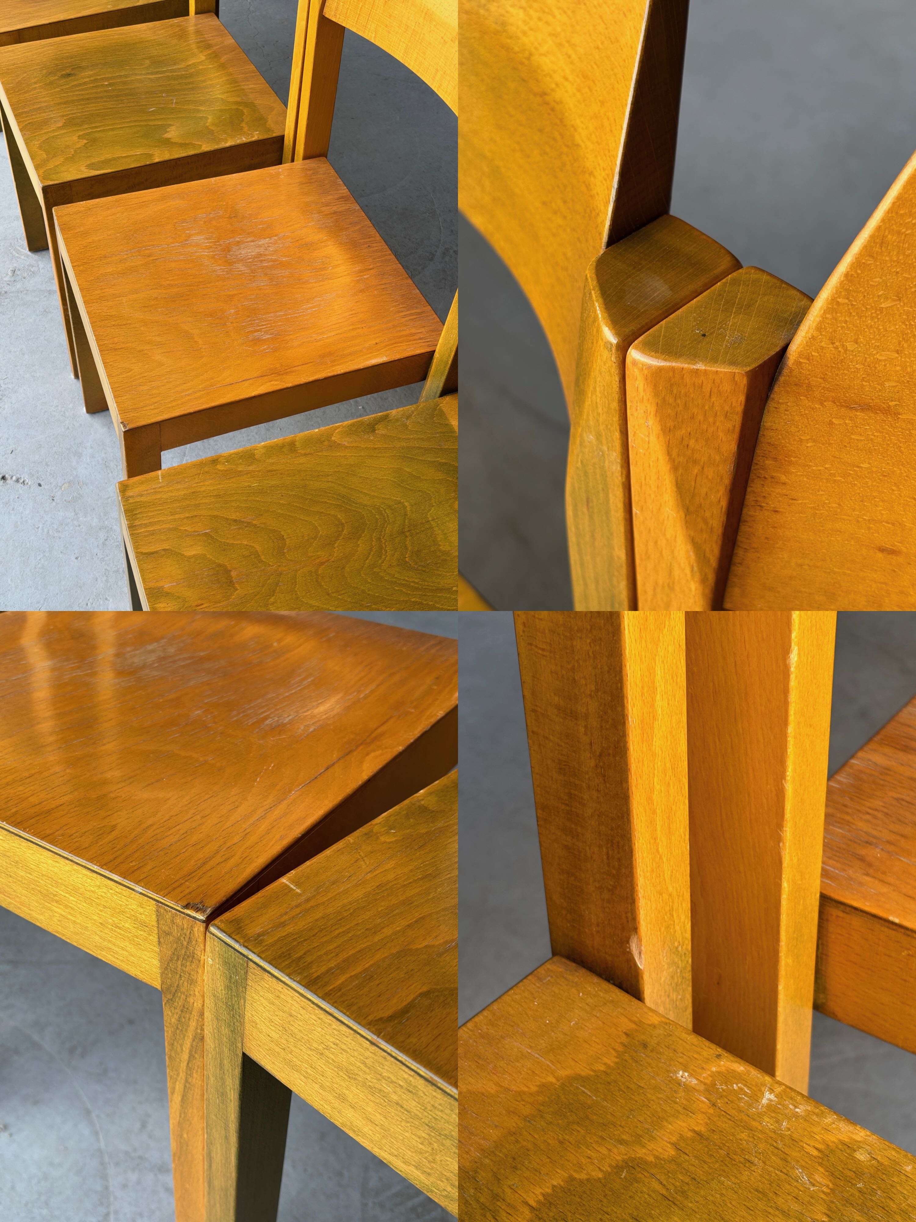 Stackable Constructivist Patinated Wooden Dining Chairs