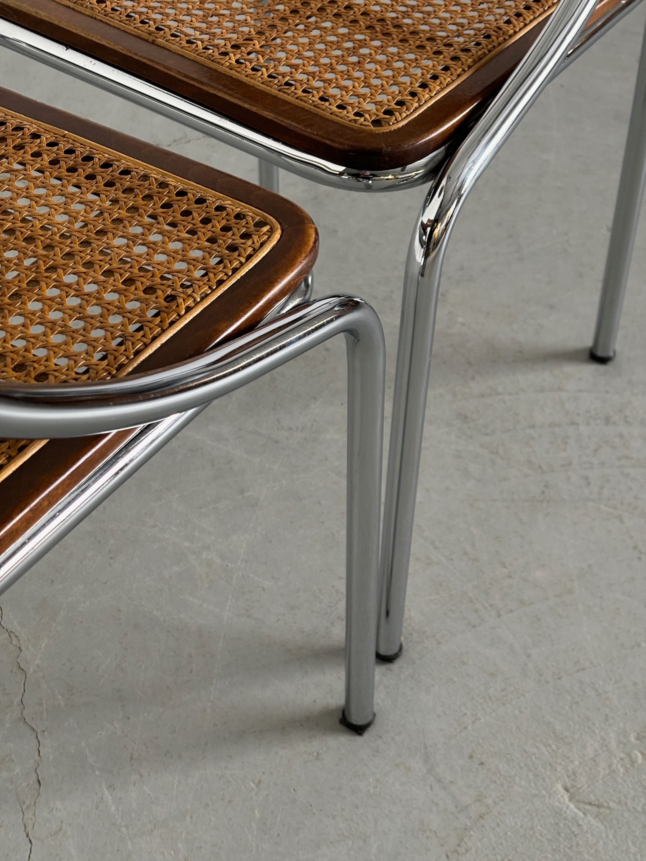 Dining Chairs in Wood, Wickered Cane and Chrome
