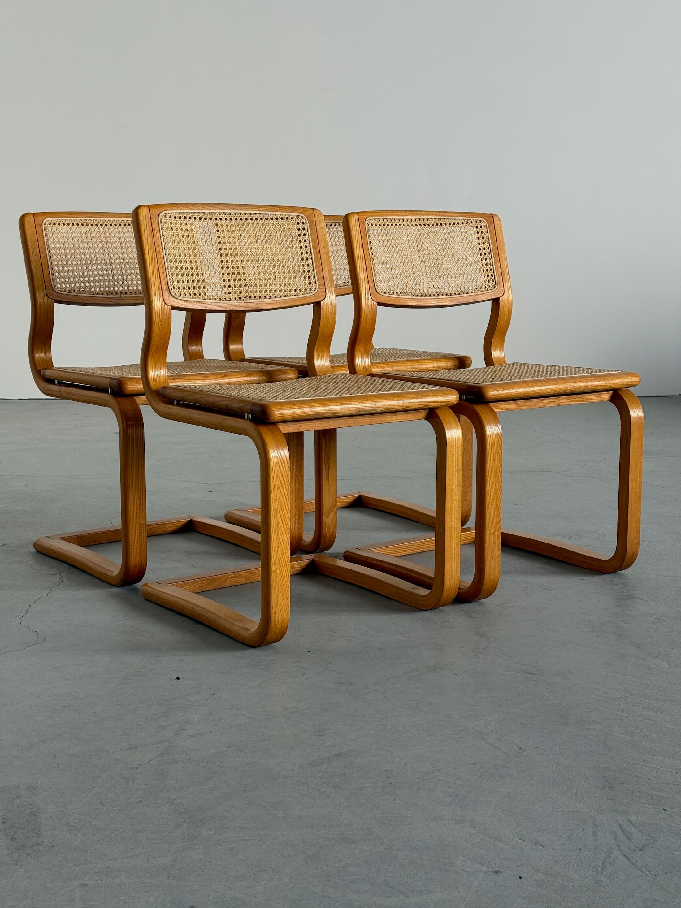 Bentwood Caned Cantilever Dining Chairs by Lübke