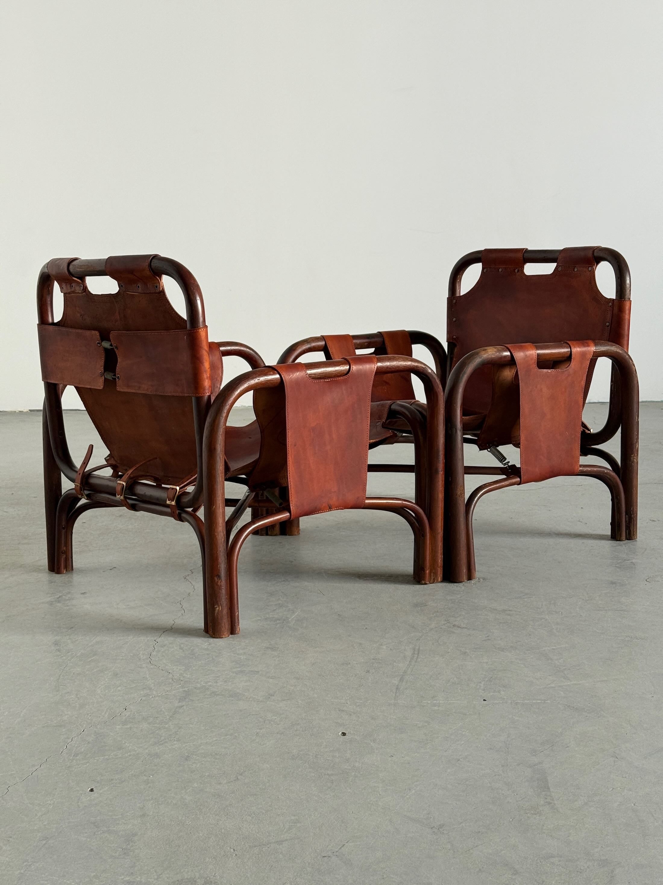 Tito Agnoli Leather Safari Chairs for Bonacina
