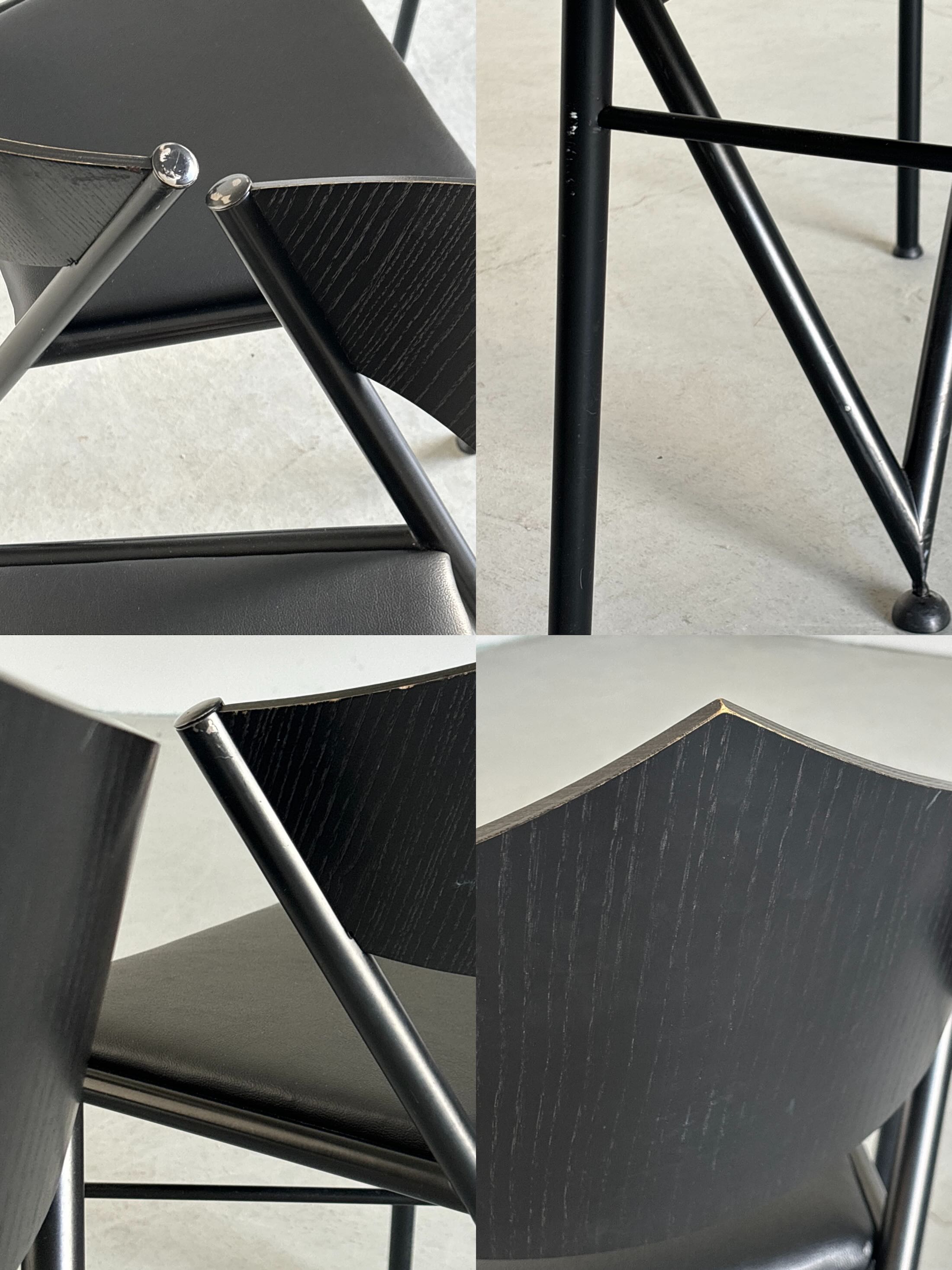 Metal Framed ‘D-Tec’ Chairs, Black Faux Leather