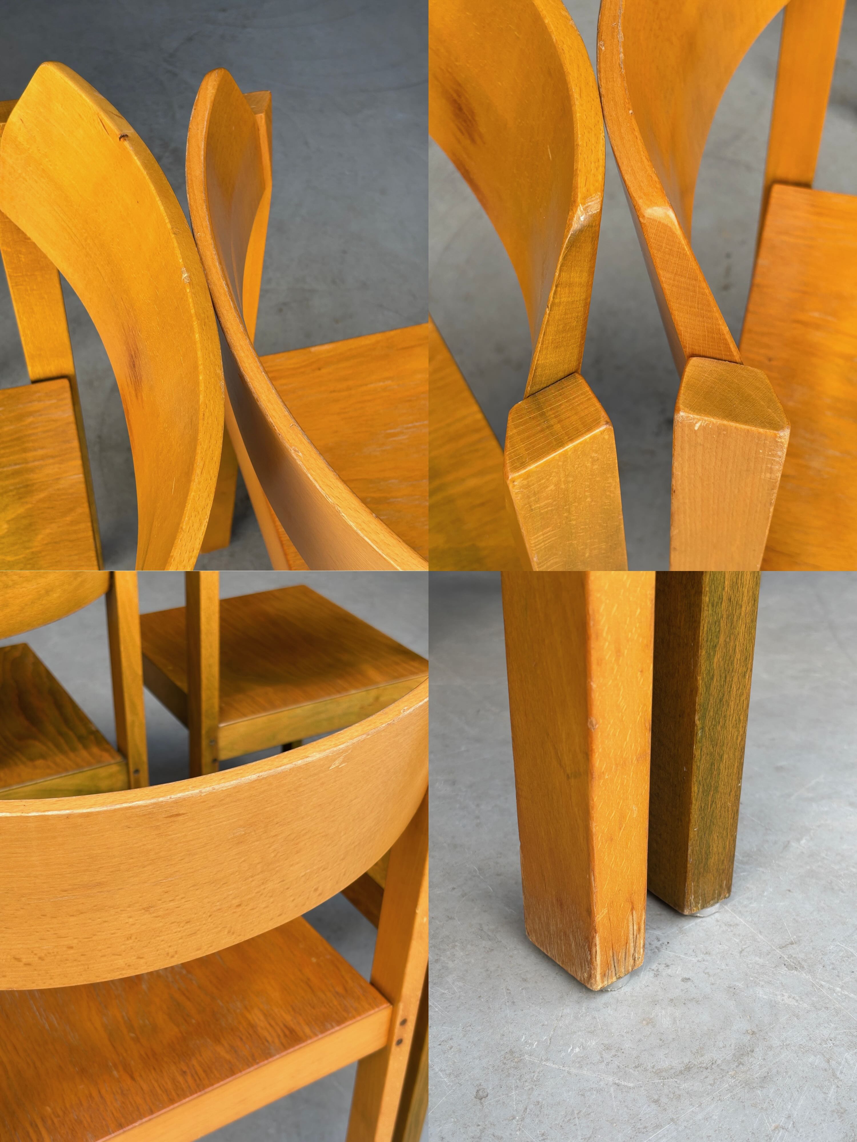 Stackable Constructivist Patinated Wooden Dining Chairs
