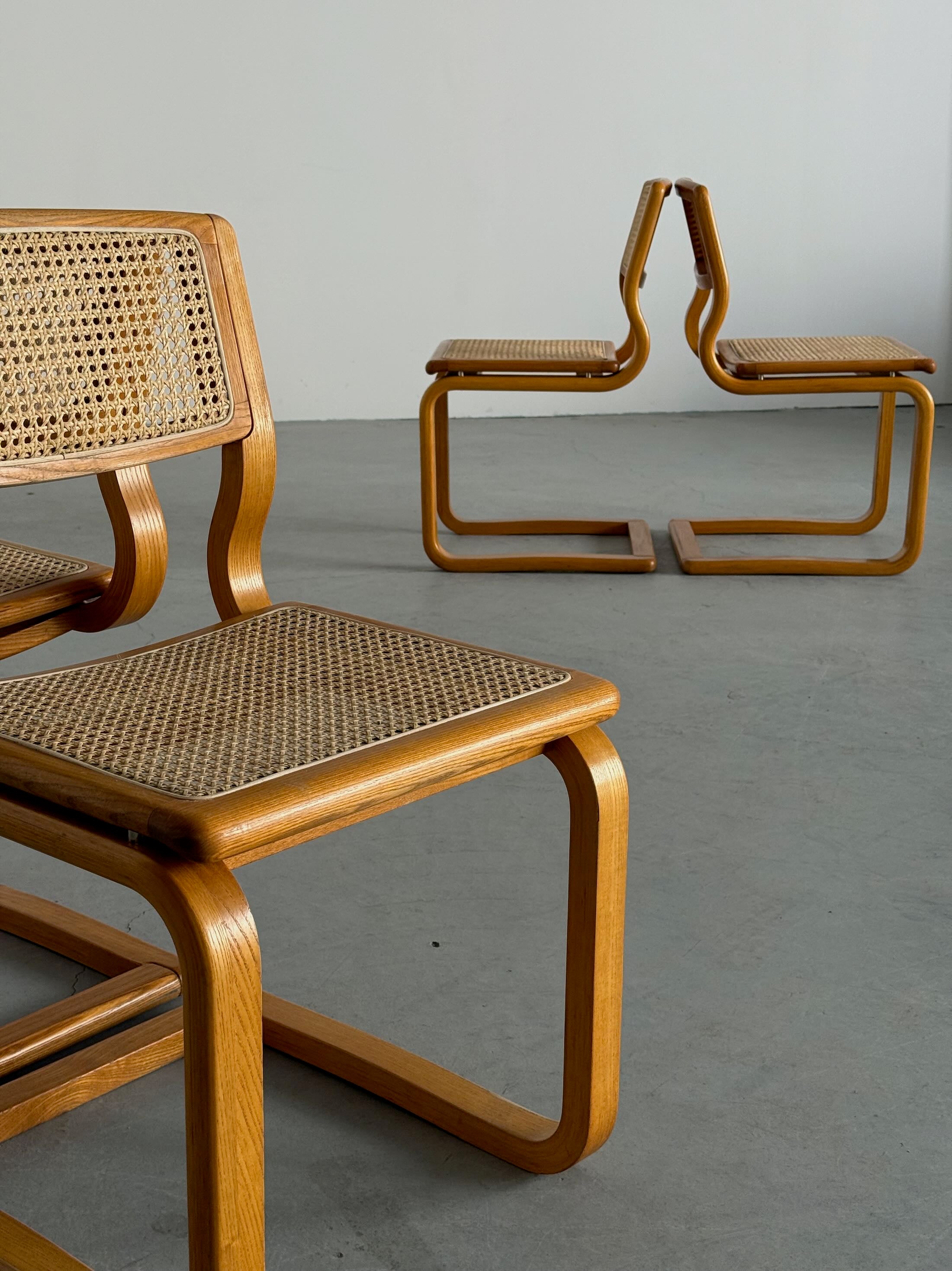 Bentwood Caned Cantilever Dining Chairs by Lübke