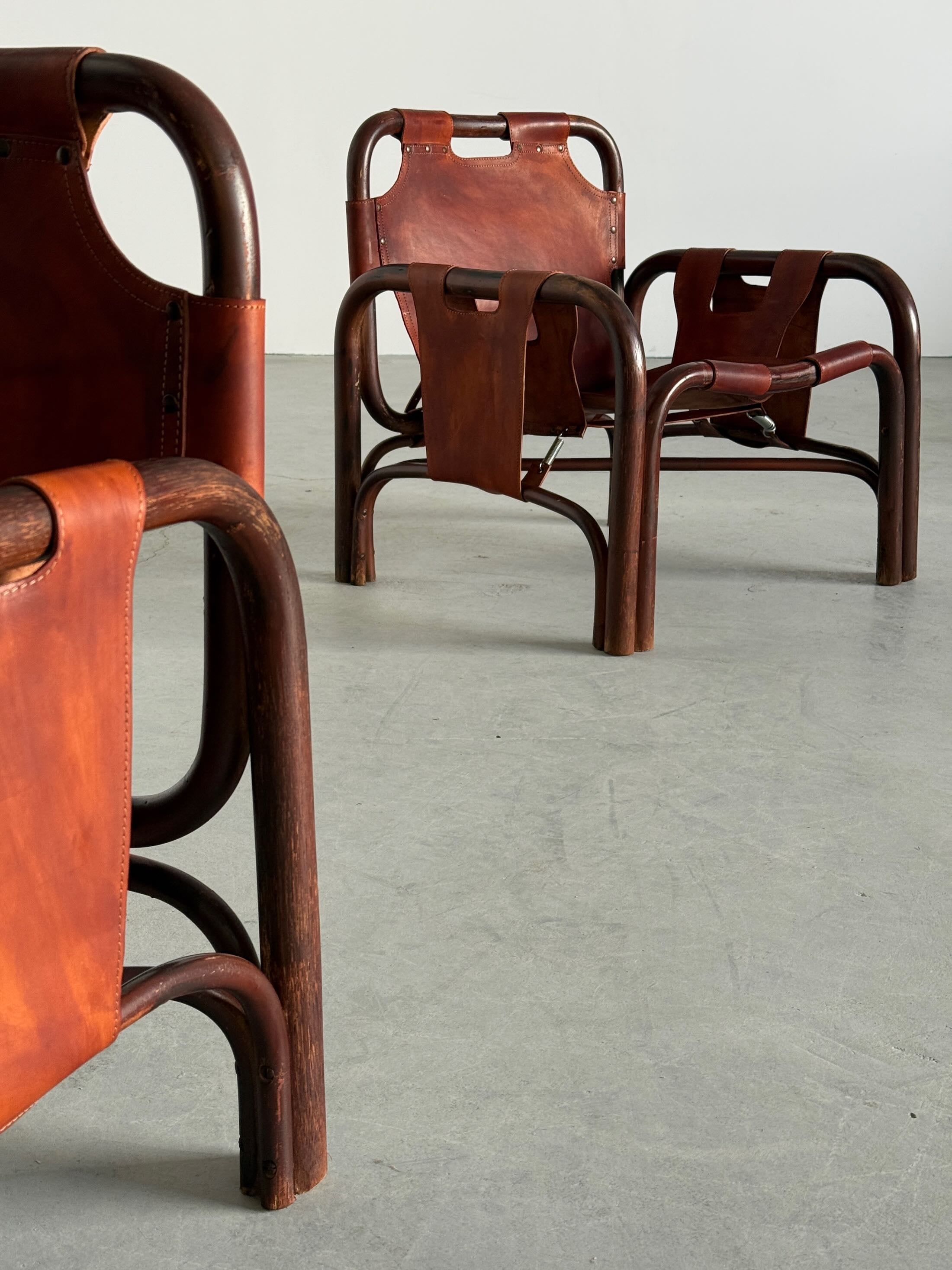 Tito Agnoli Leather Safari Chairs for Bonacina