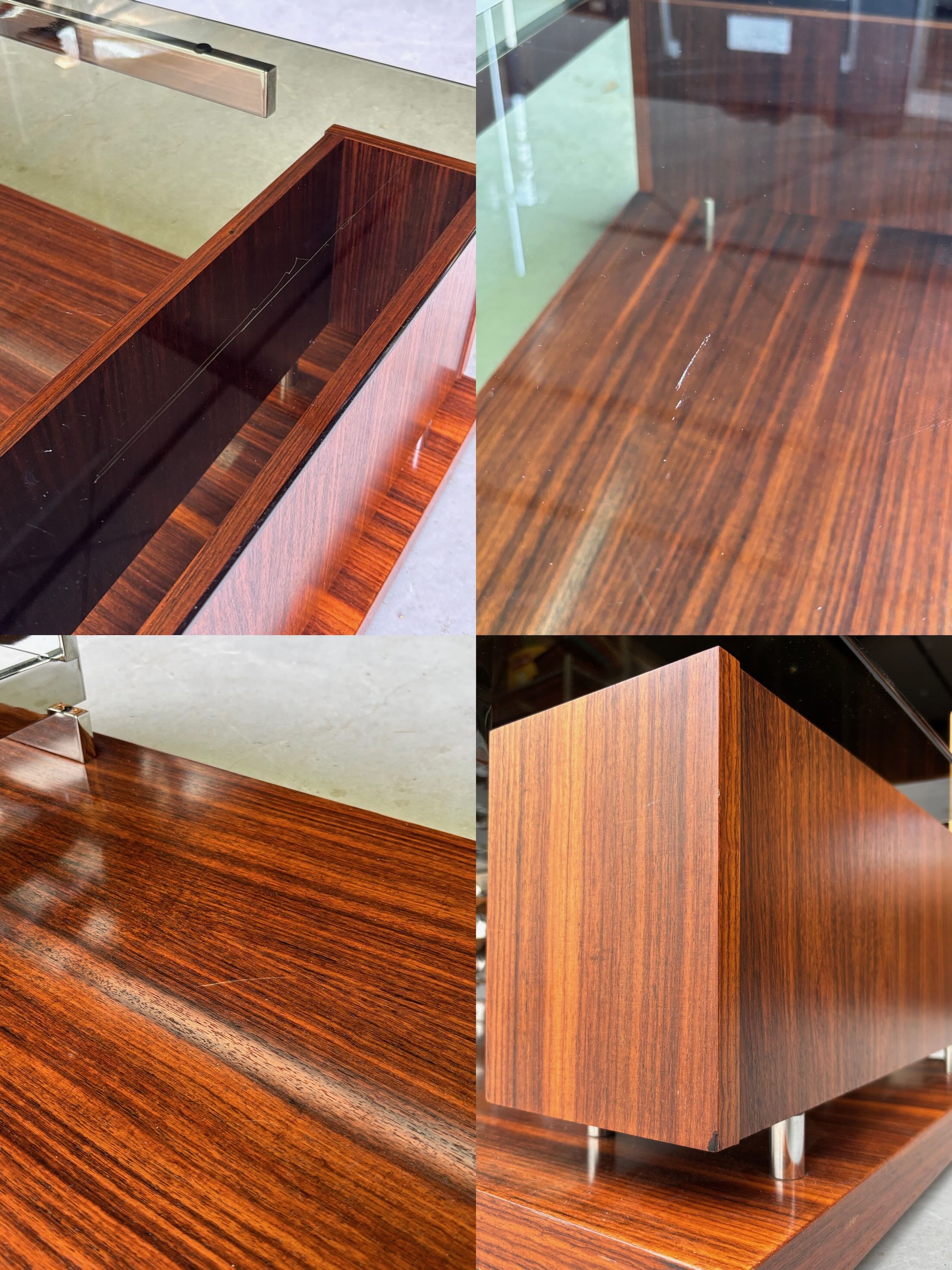 Coffee Table in Smoked Glass, Chromed Steel and Walnut