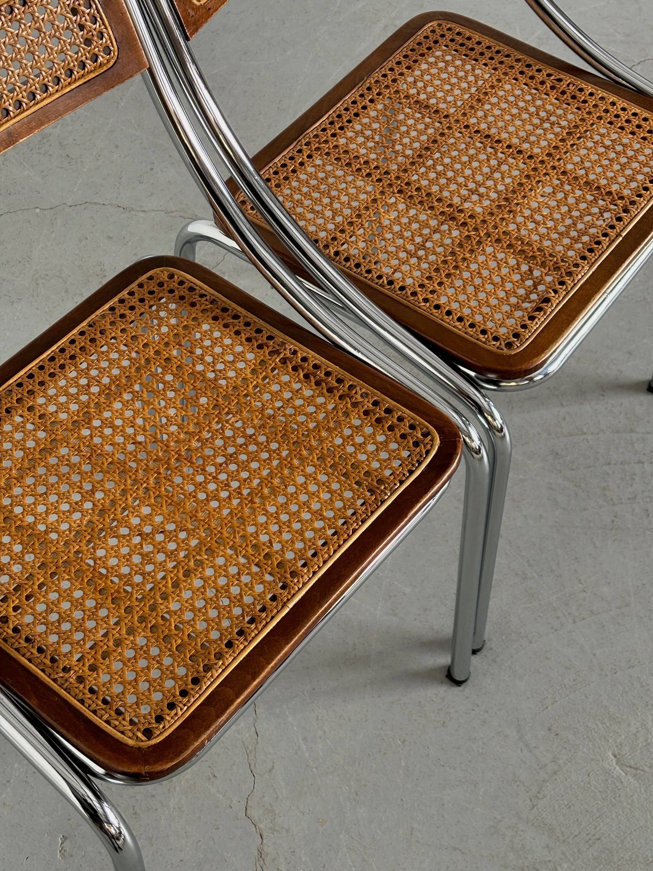 Dining Chairs in Wood, Wickered Cane and Chrome