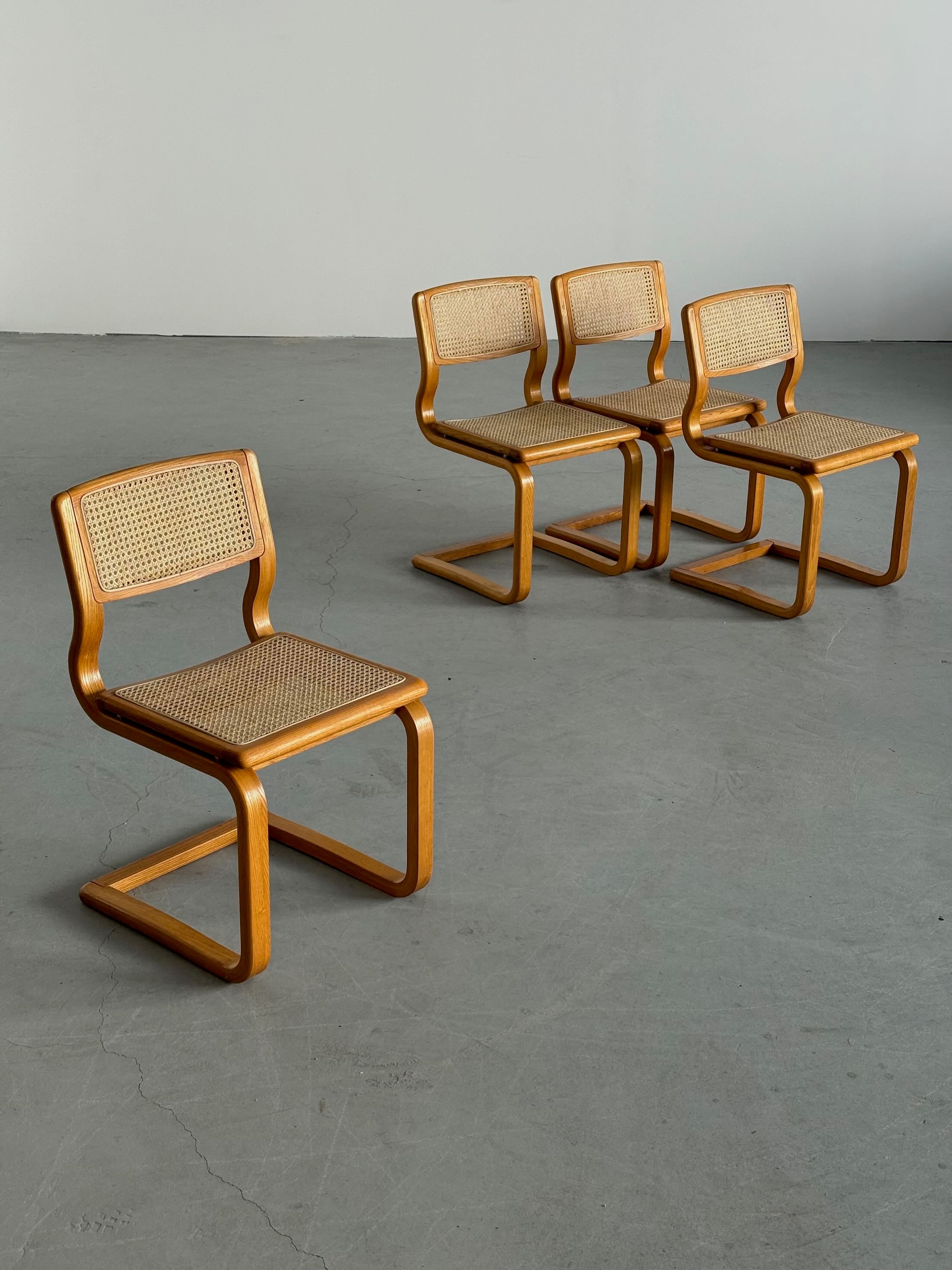 Bentwood Caned Cantilever Dining Chairs by Lübke