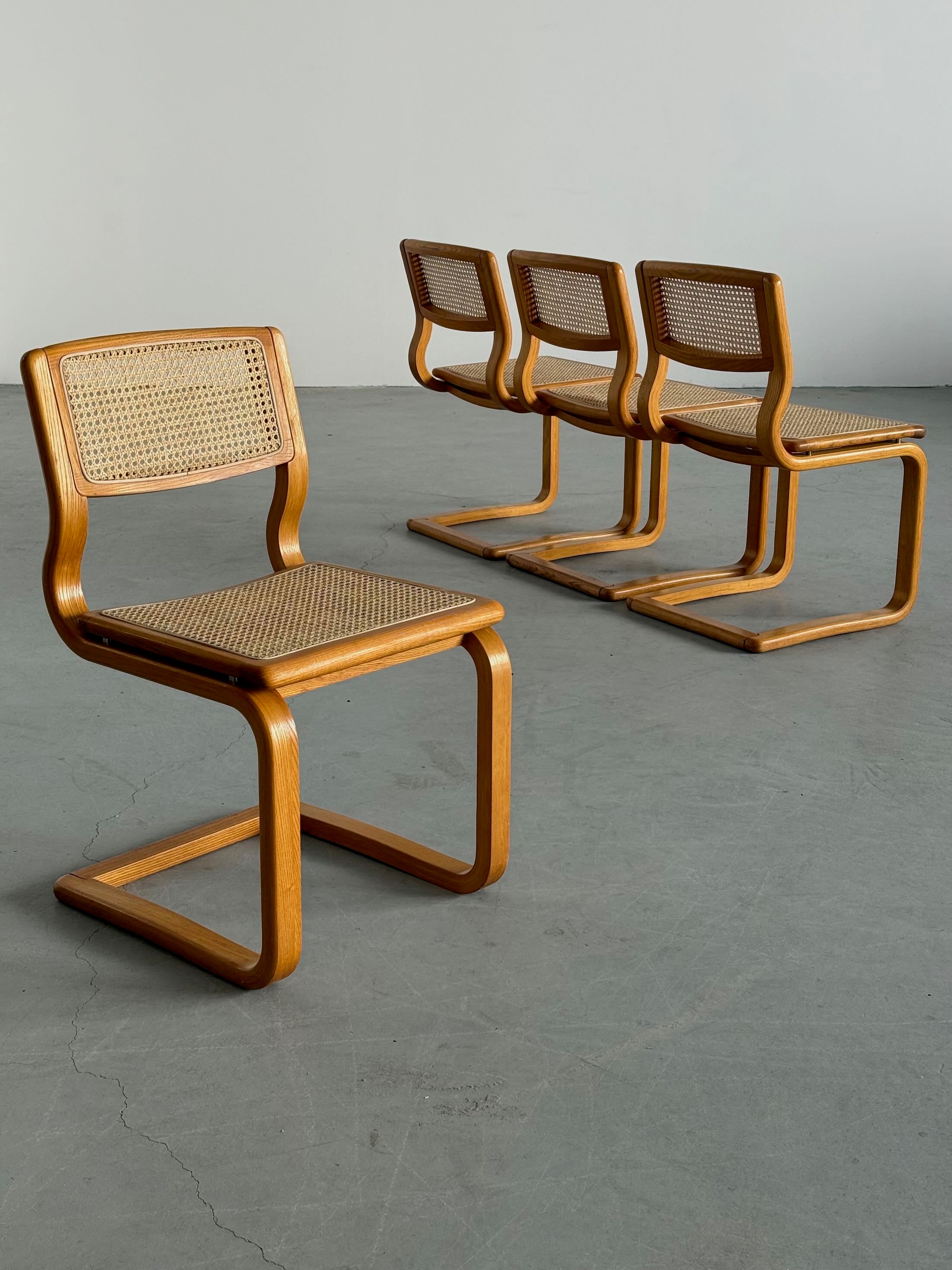 Bentwood Caned Cantilever Dining Chairs by Lübke