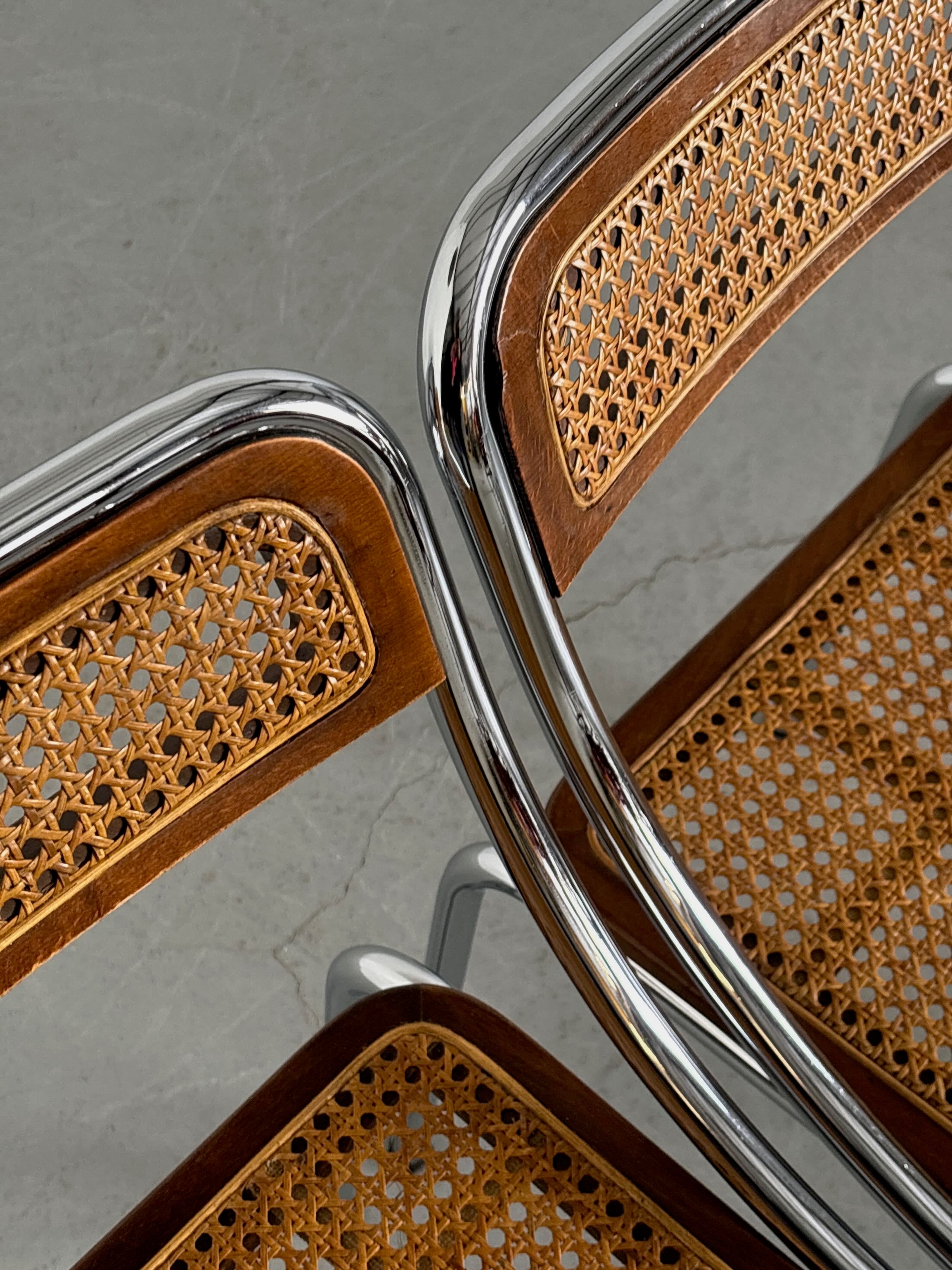 Dining Chairs in Wood, Wickered Cane and Chrome