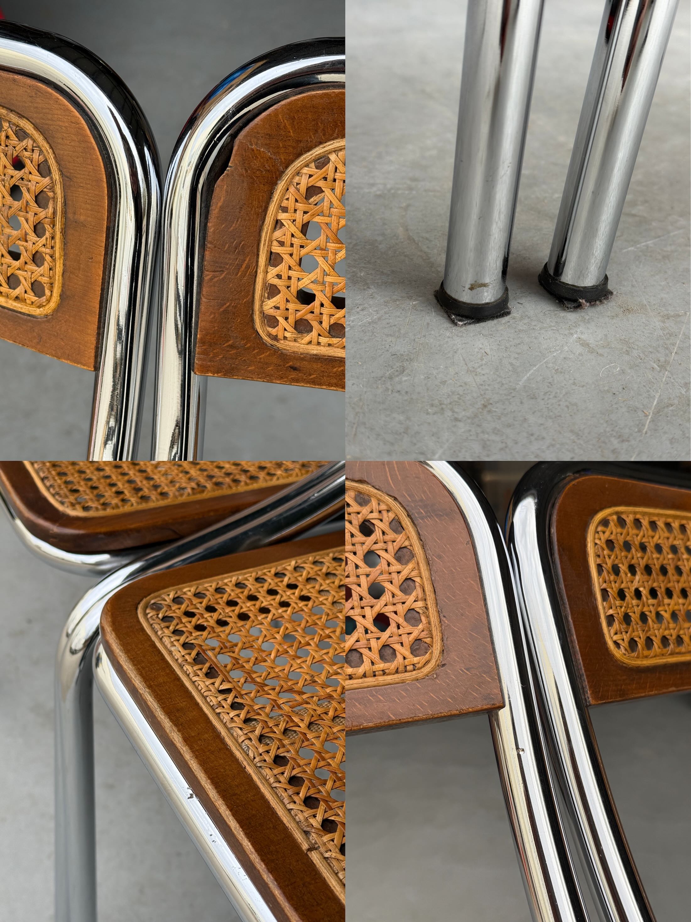 Dining Chairs in Wood, Wickered Cane and Chrome