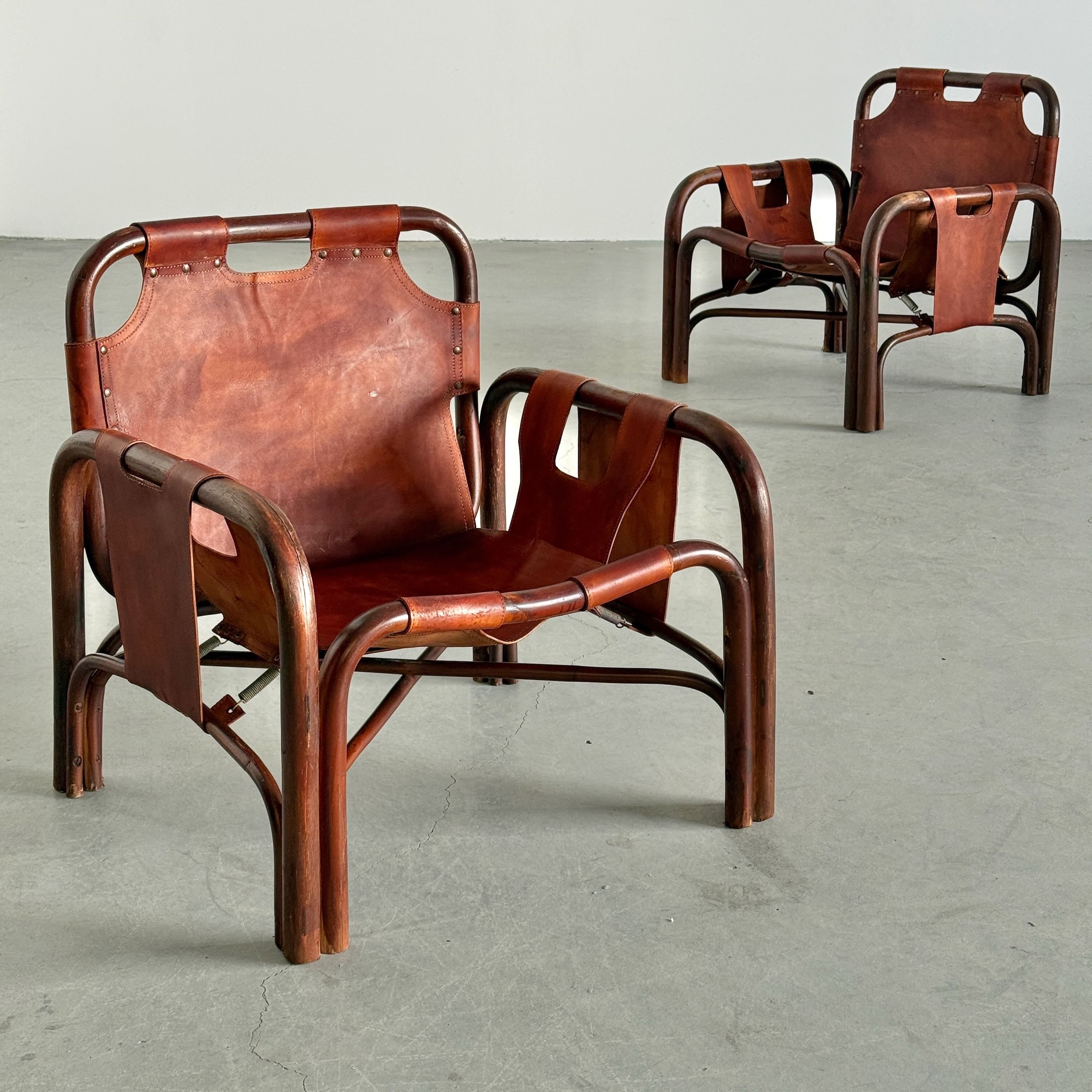Tito Agnoli Leather Safari Chairs for Bonacina