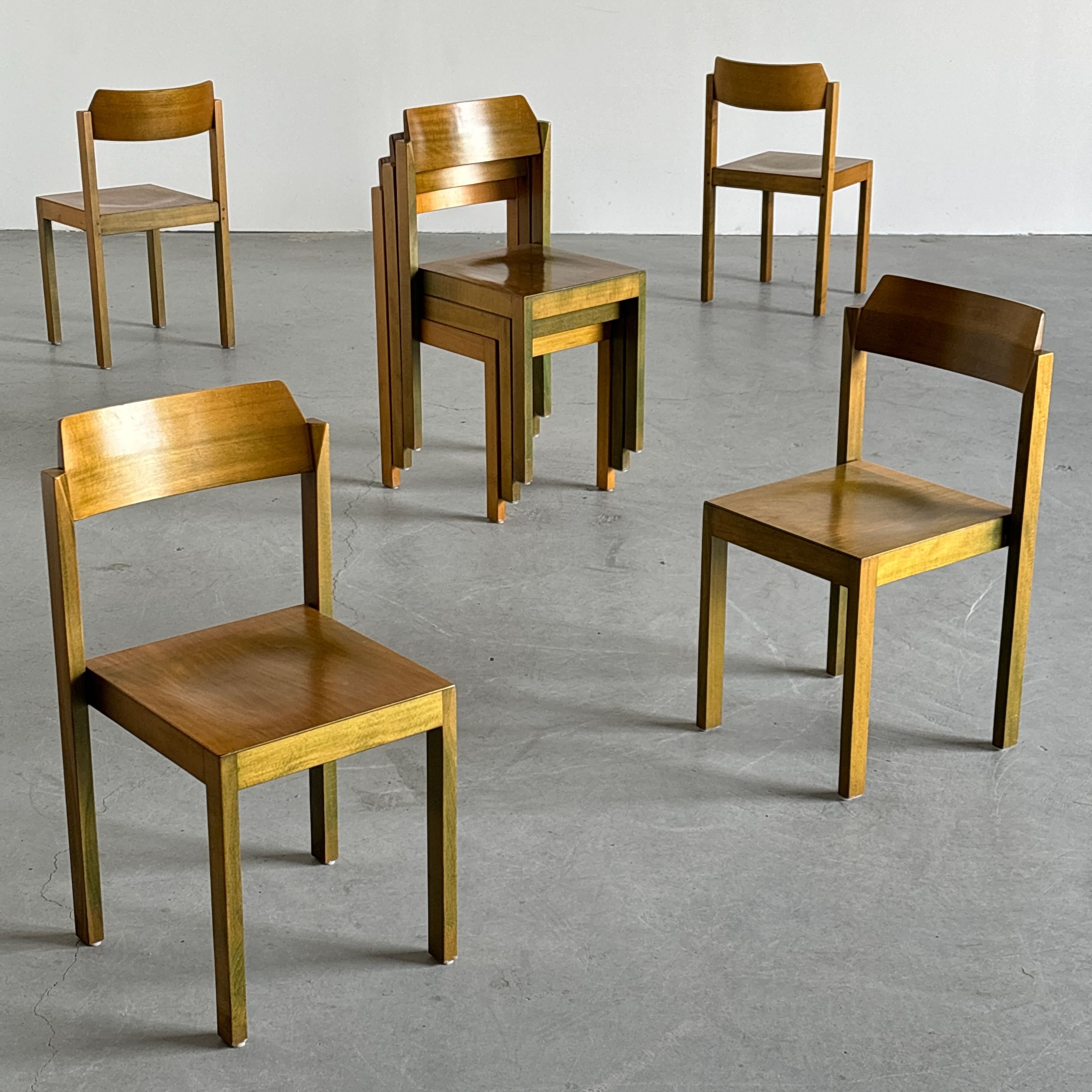 Stackable Constructivist Patinated Wooden Dining Chairs