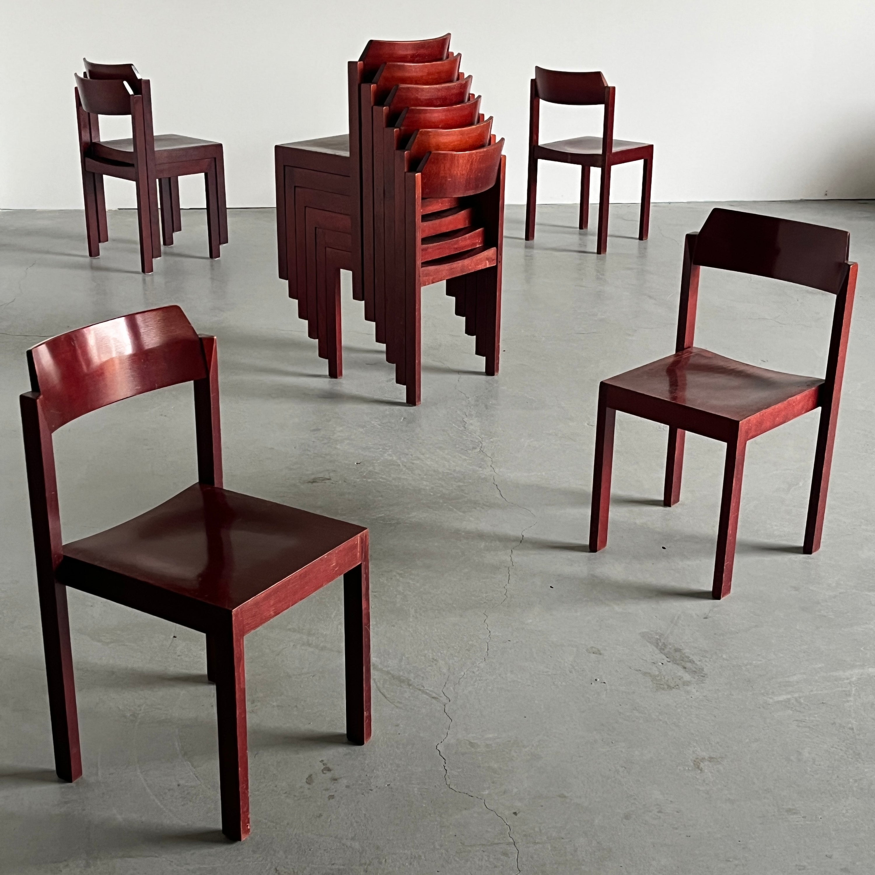 Constructivist Maroon Wooden Dining Chairs