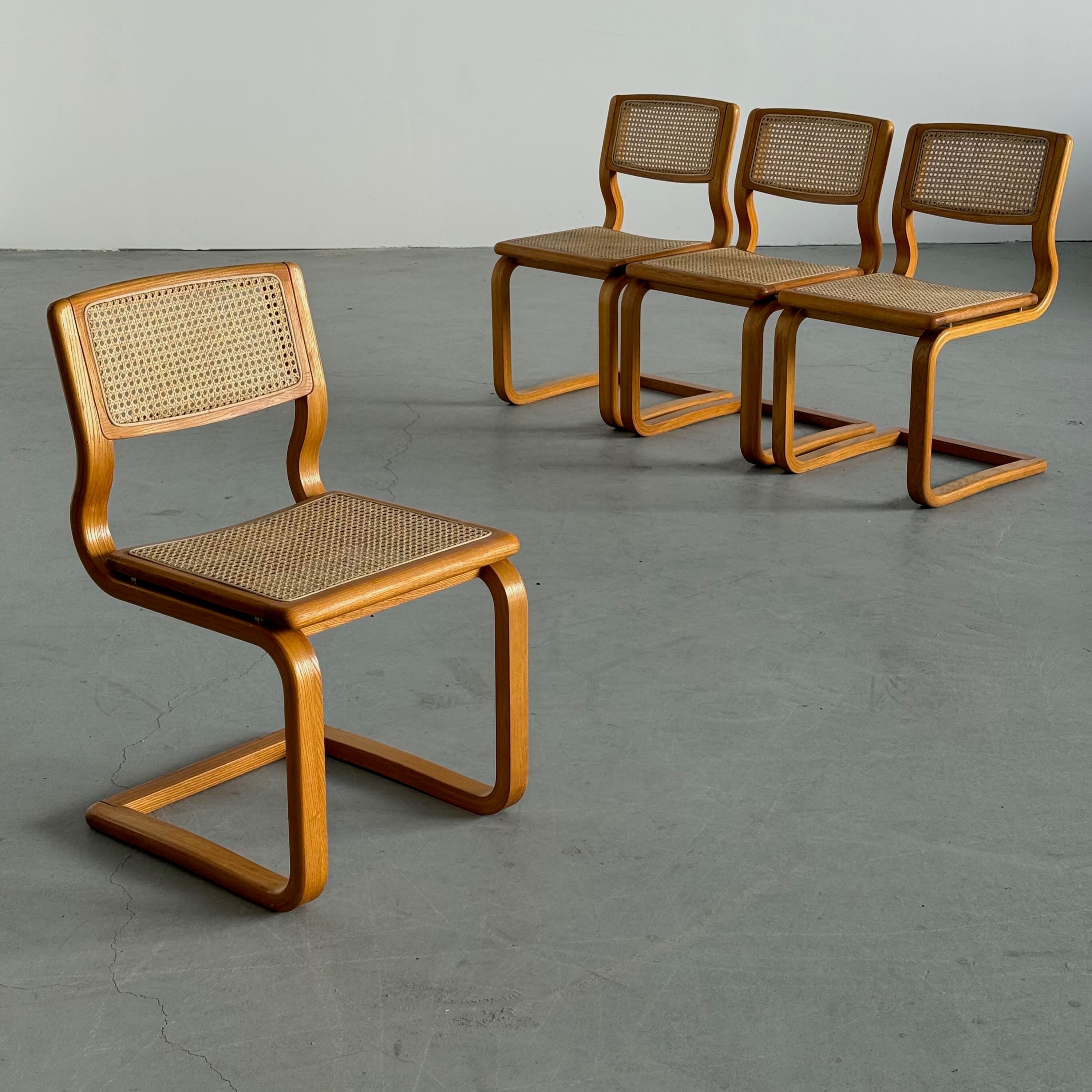 Bentwood Caned Cantilever Dining Chairs by Lübke