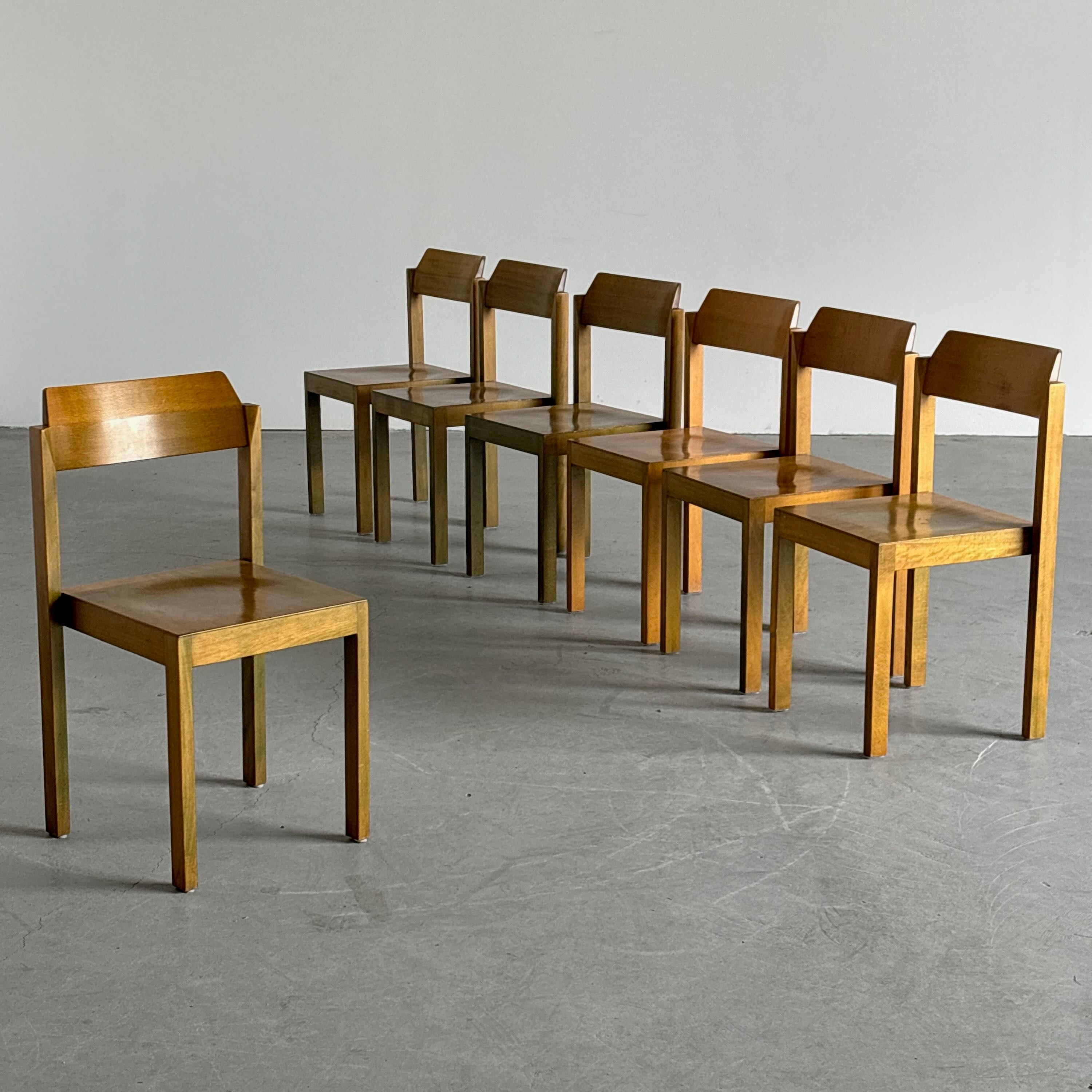Stackable Constructivist Patinated Wooden Dining Chairs