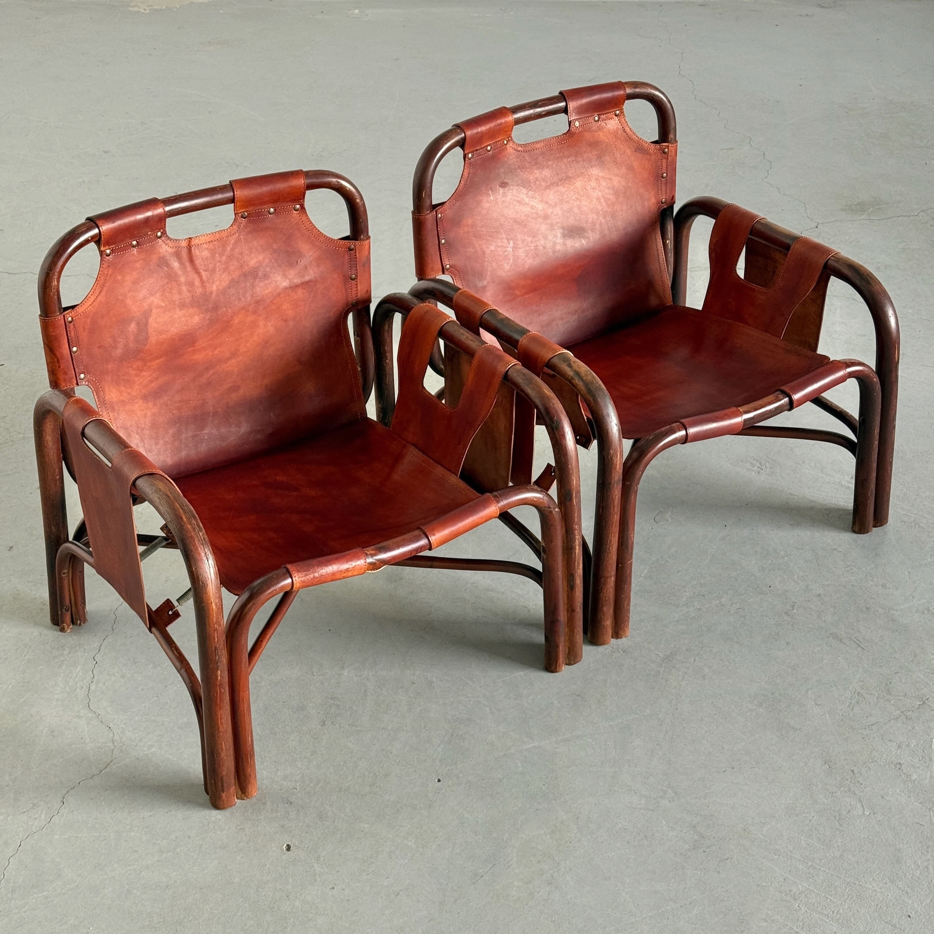Tito Agnoli Leather Safari Chairs for Bonacina