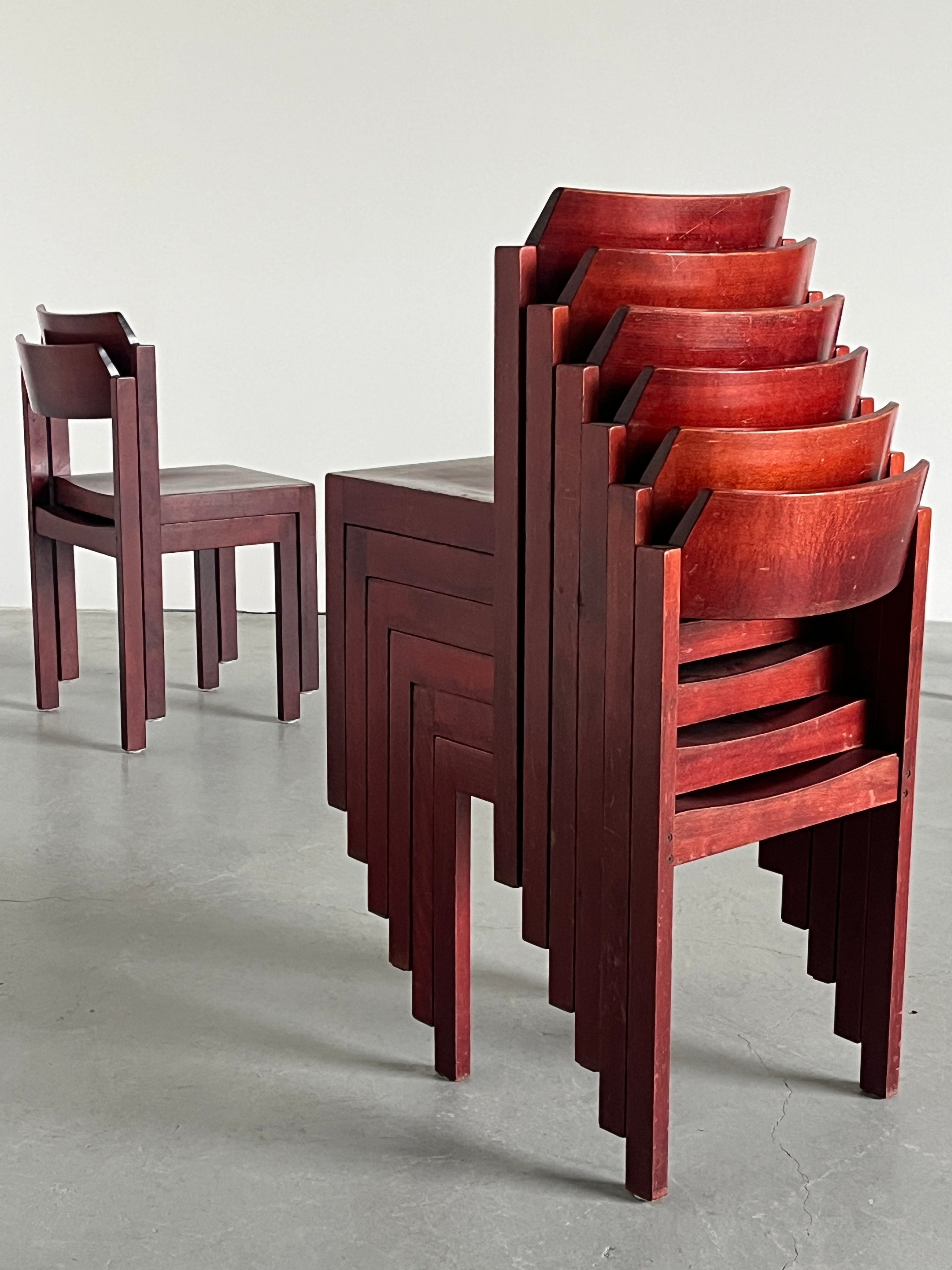 Constructivist Maroon Wooden Dining Chairs