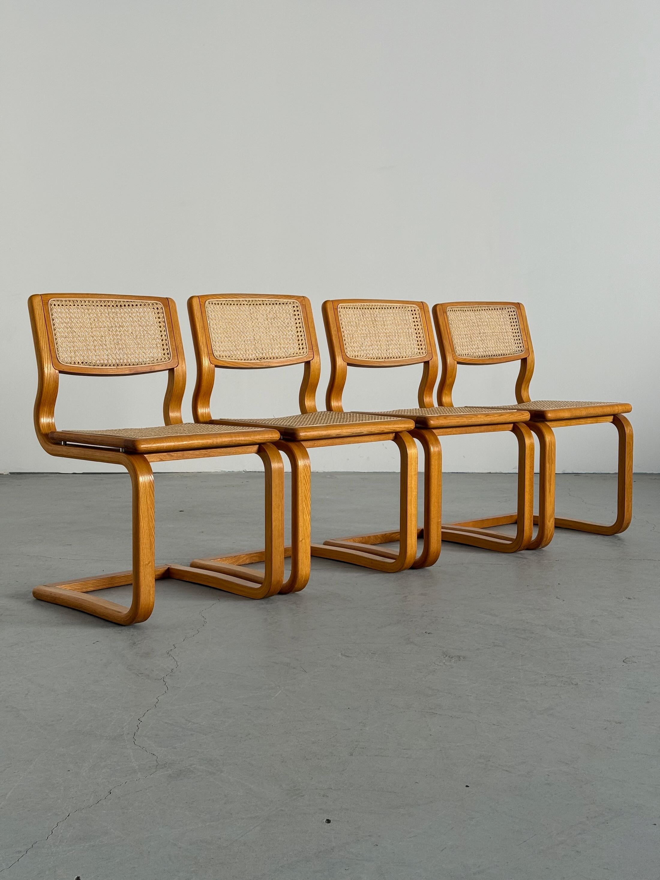 Bentwood Caned Cantilever Dining Chairs by Lübke