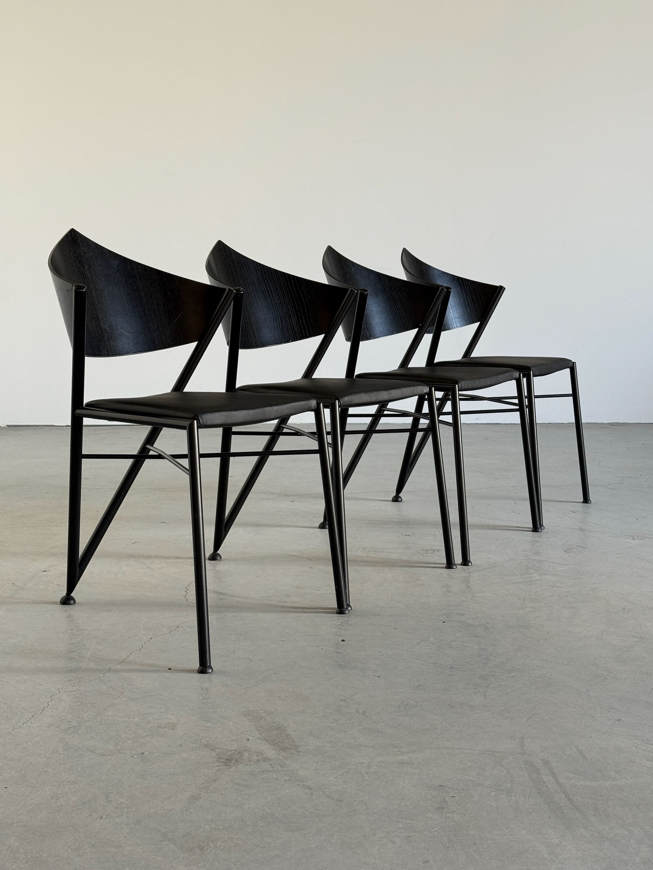 Metal Framed ‘D-Tec’ Chairs, Black Faux Leather