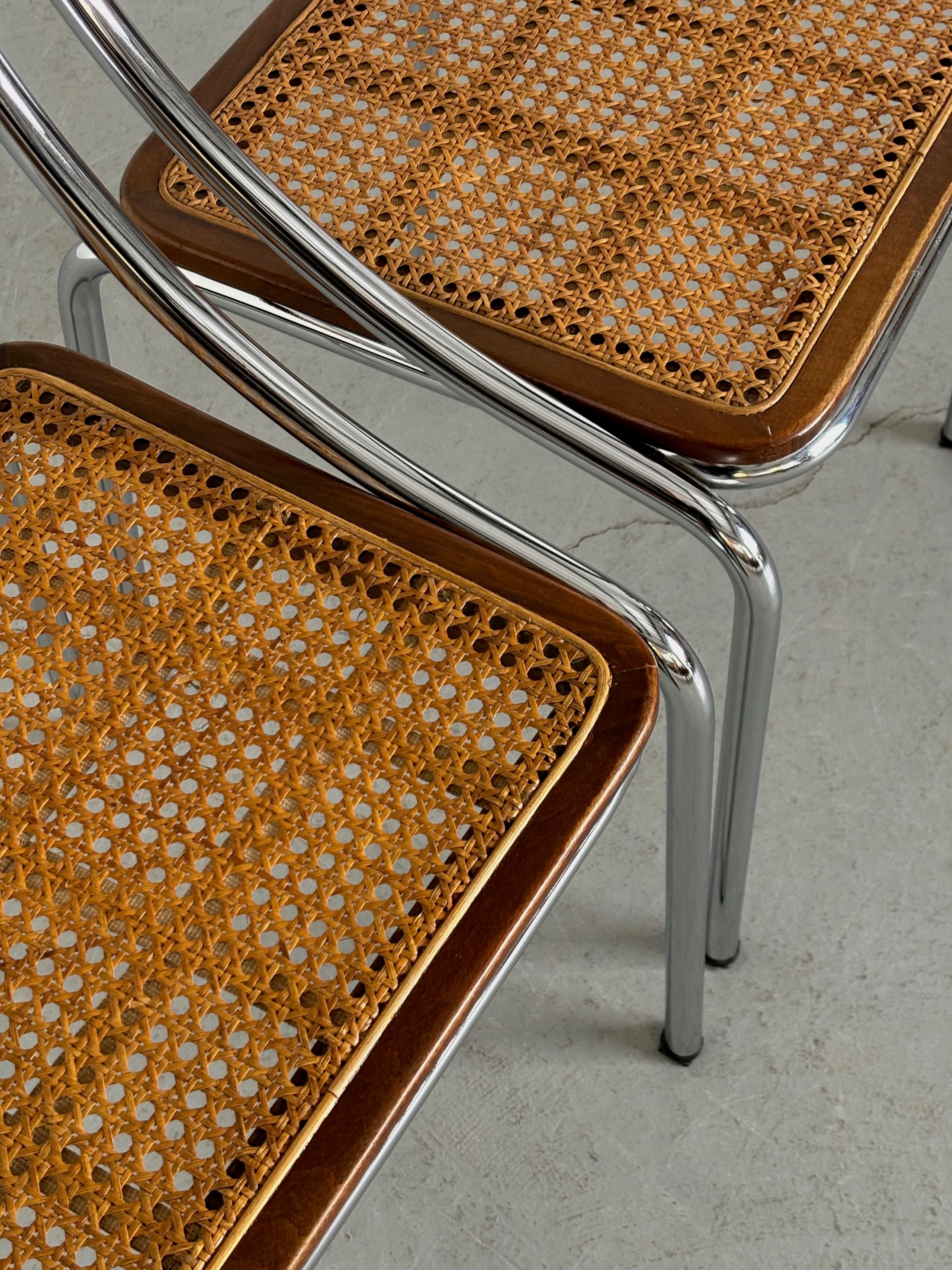 Dining Chairs in Wood, Wickered Cane and Chrome