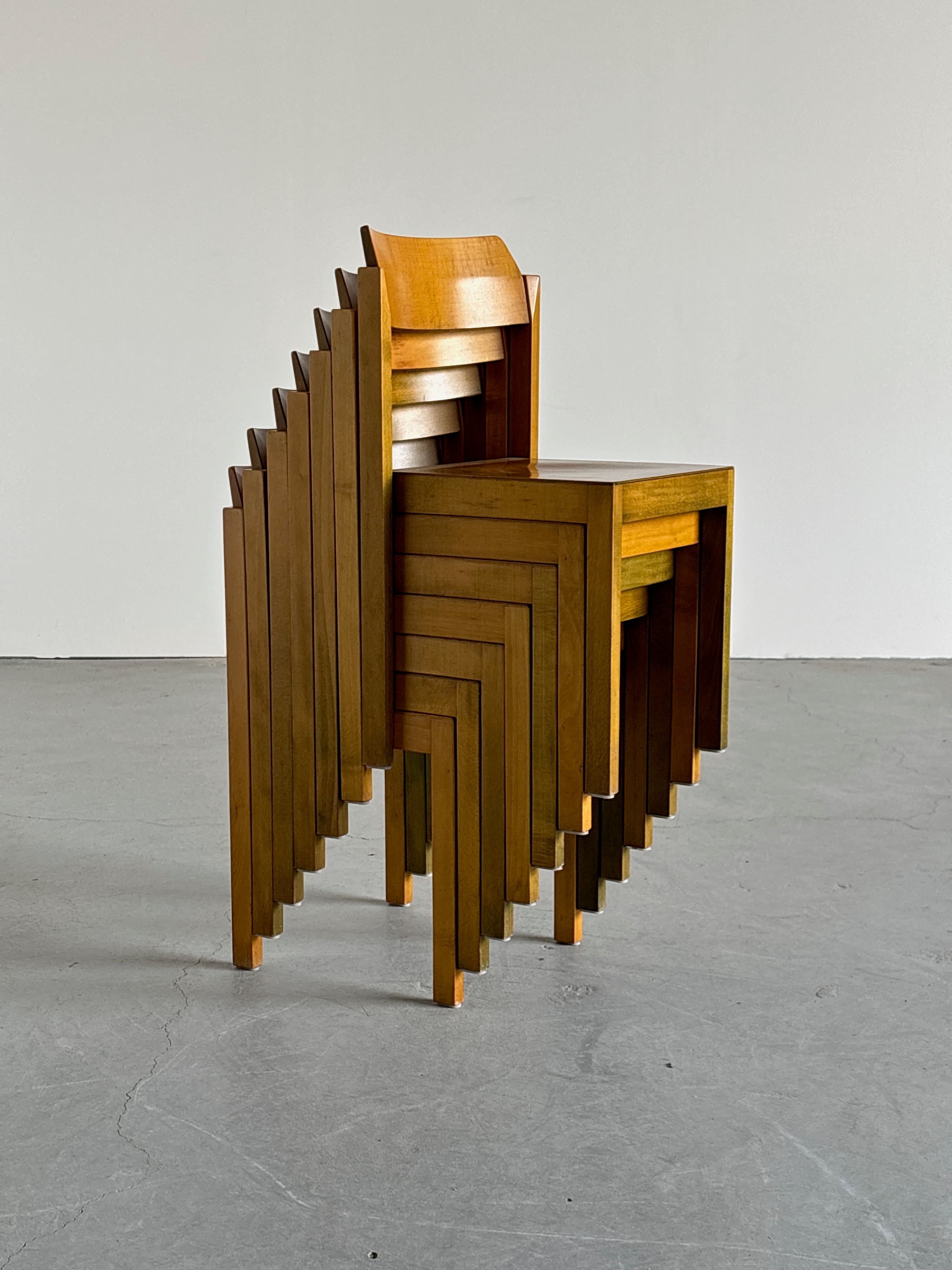 Stackable Constructivist Patinated Wooden Dining Chairs