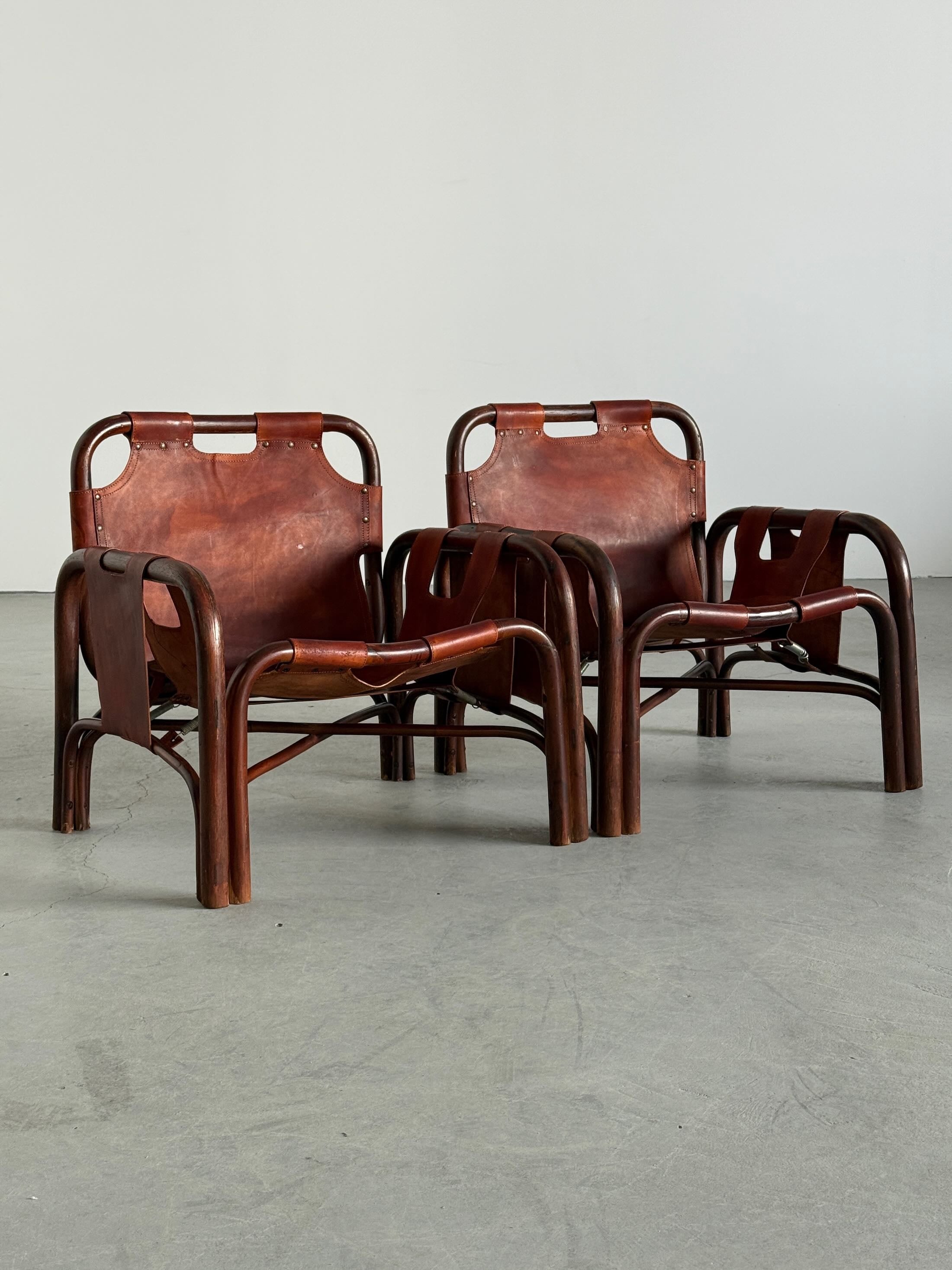 Tito Agnoli Leather Safari Chairs for Bonacina