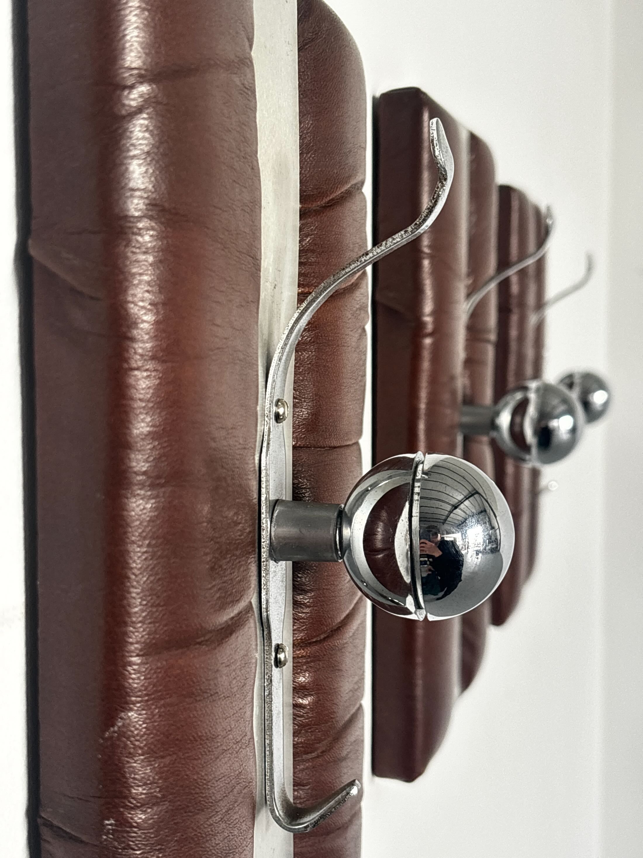 Wall-Mounted Coat Racks in Chrome and Leather