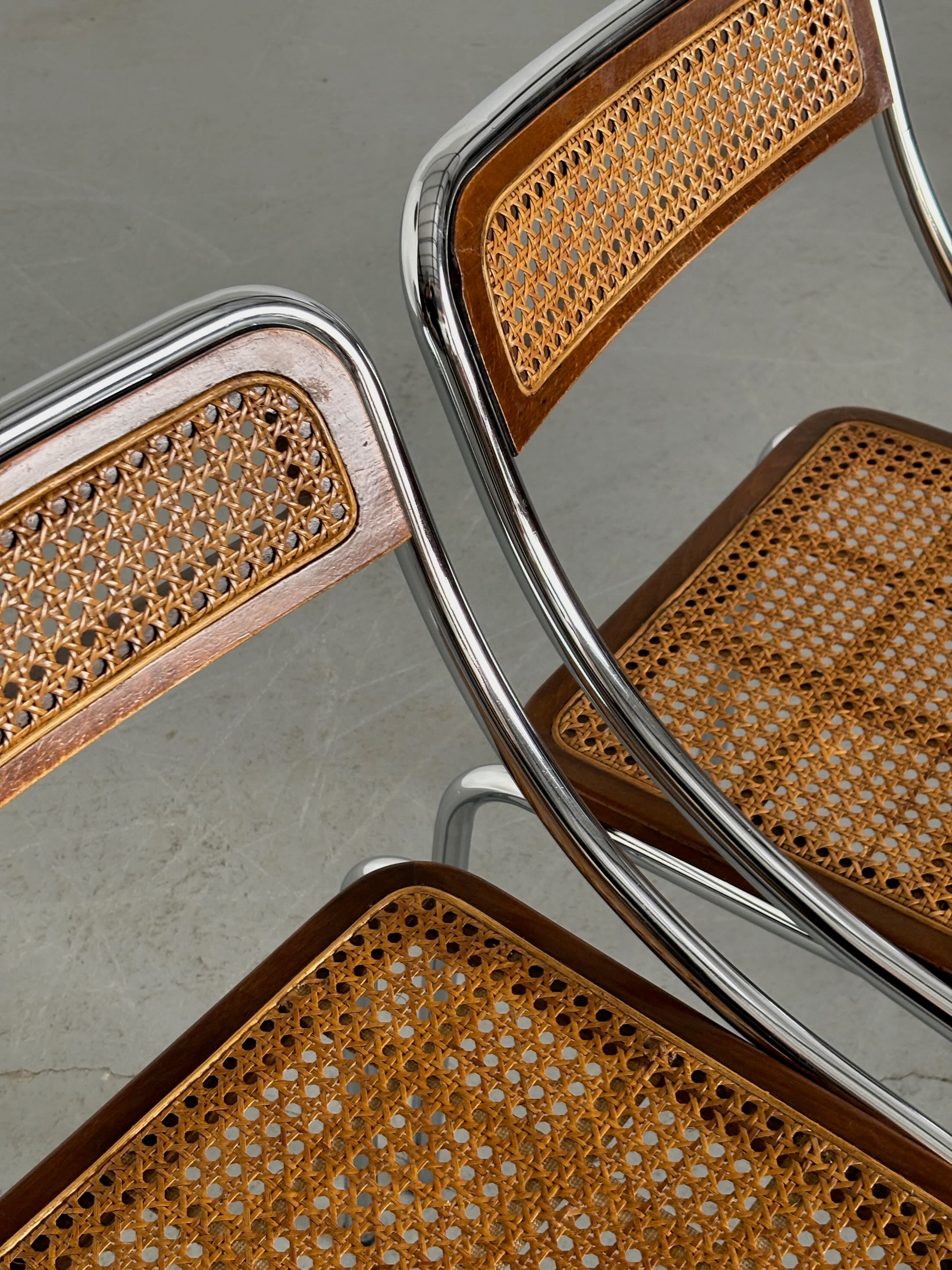 Dining Chairs in Wood, Wickered Cane and Chrome