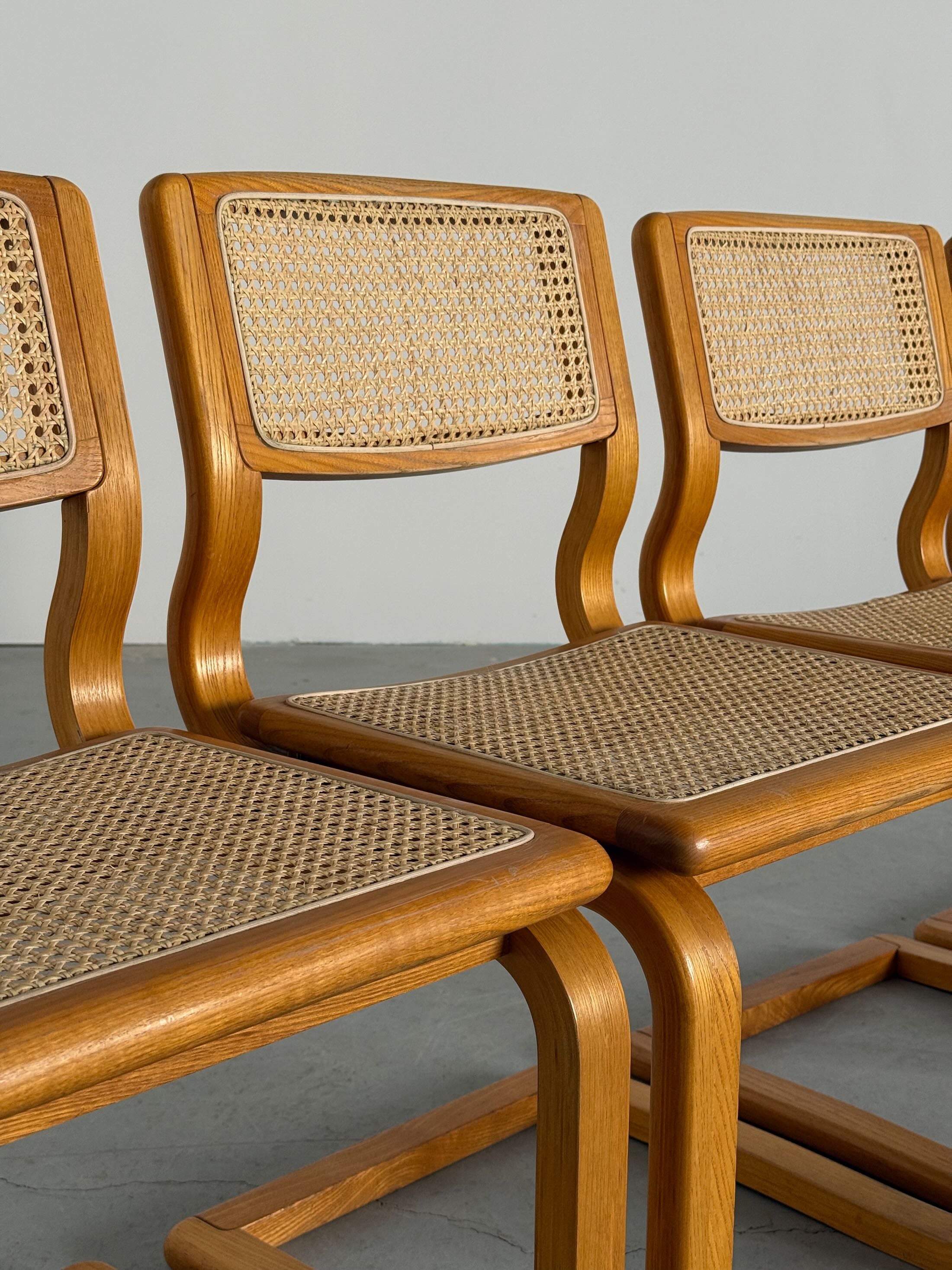 Bentwood Caned Cantilever Dining Chairs by Lübke