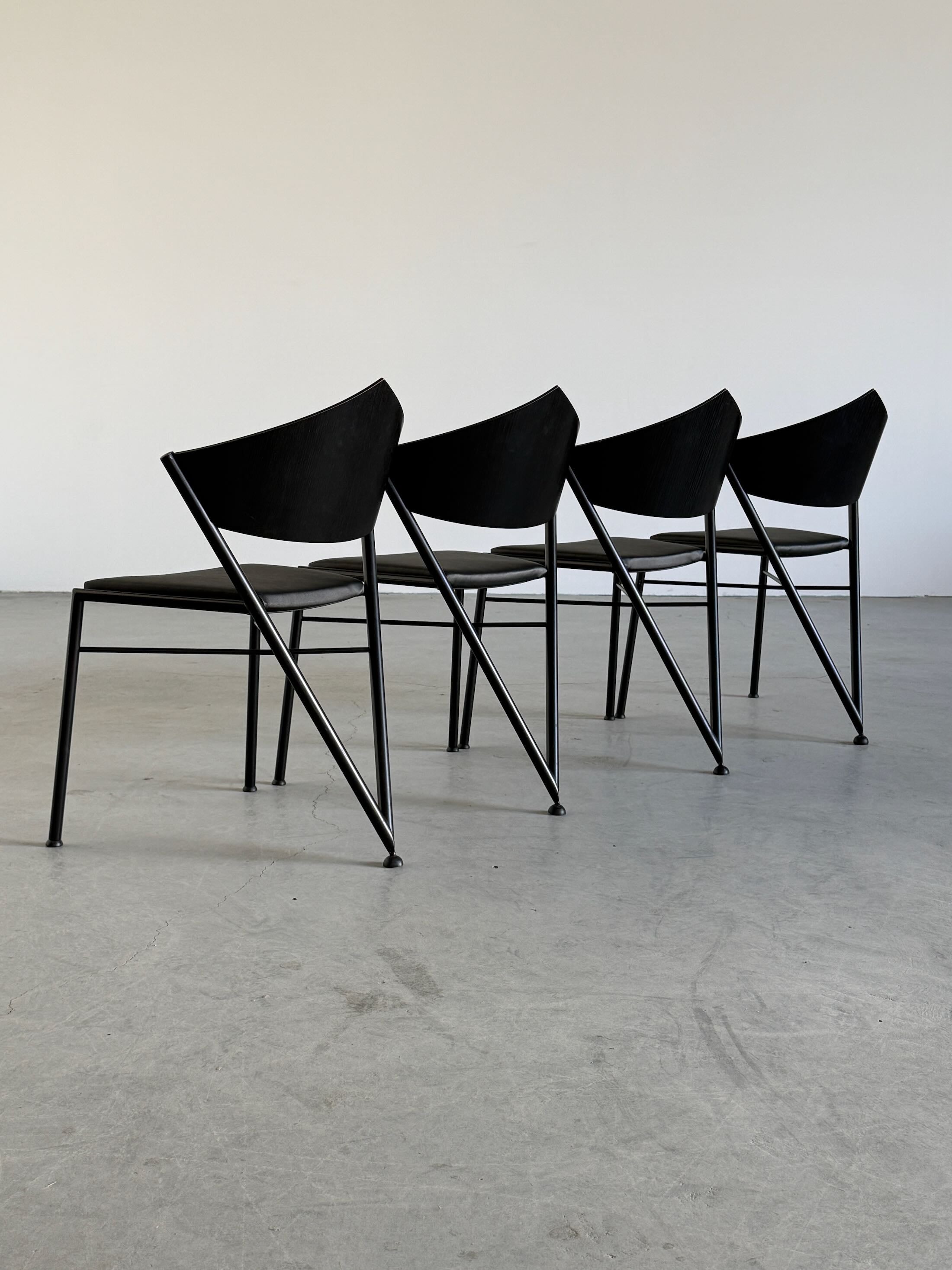 Metal Framed ‘D-Tec’ Chairs, Black Faux Leather
