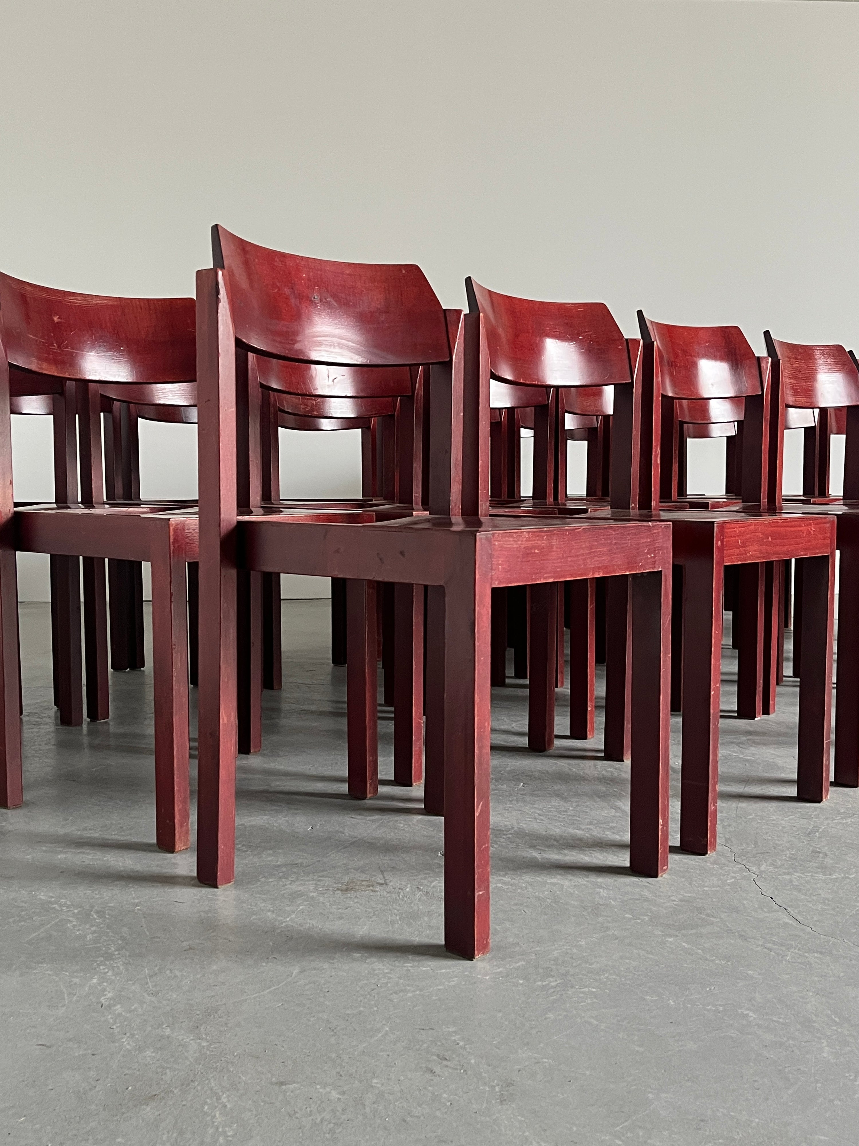 Constructivist Maroon Wooden Dining Chairs