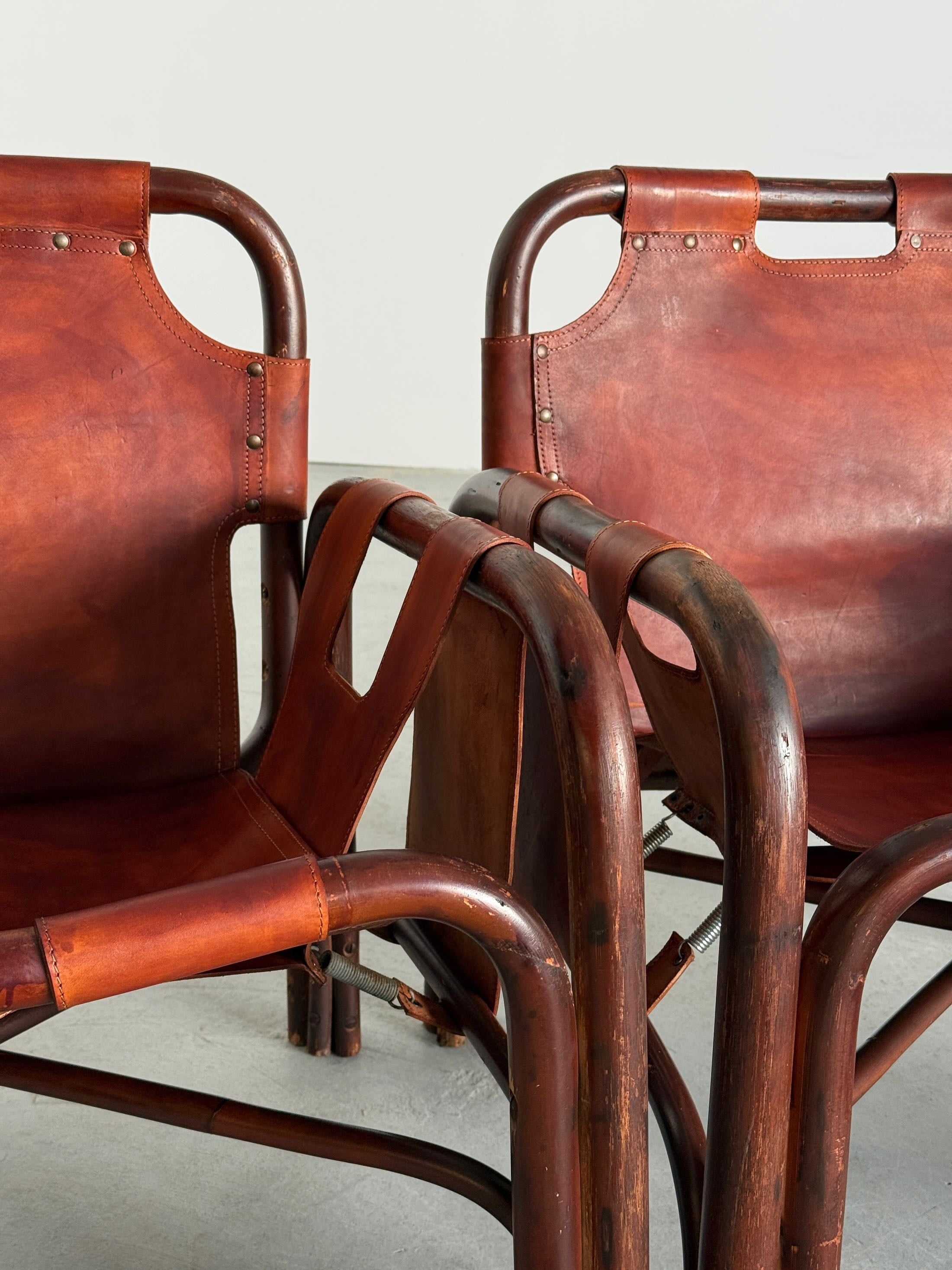 Tito Agnoli Leather Safari Chairs for Bonacina