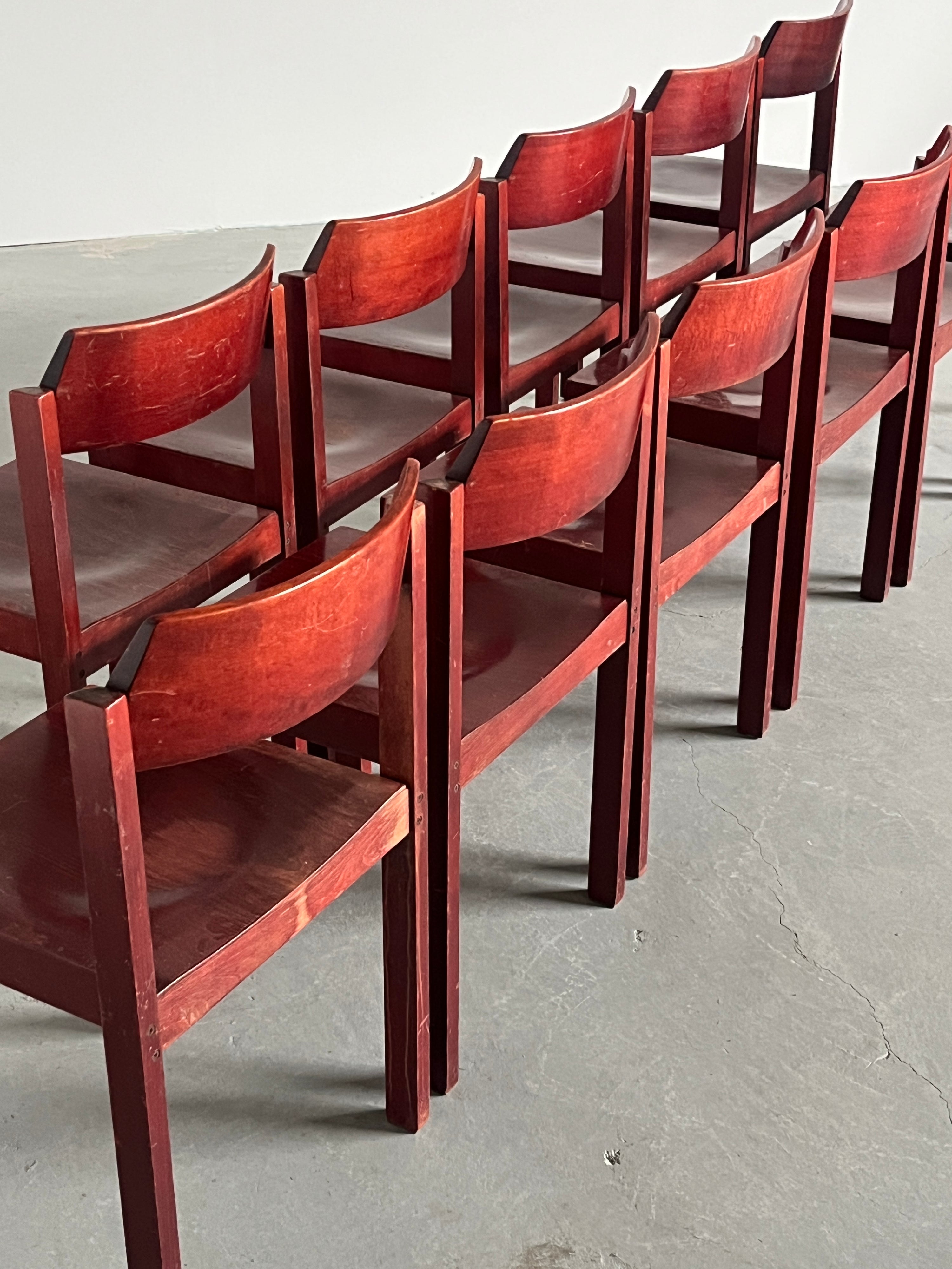 Constructivist Maroon Wooden Dining Chairs